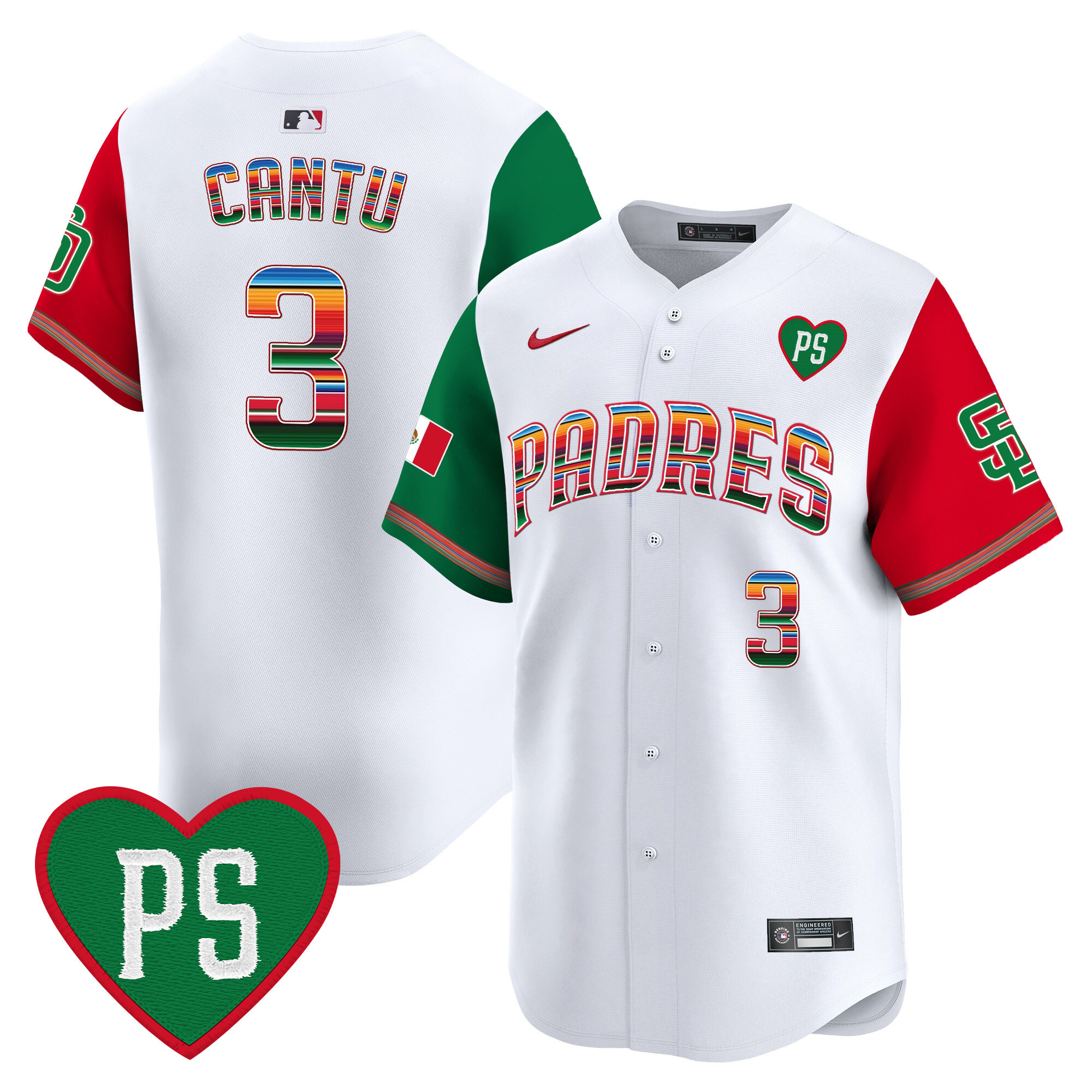 Jorge Cantu Men's San Diego Padres Mexico "For Peter" Patch Vapor Premier Limited Color Sleeves Jersey - All Stitched