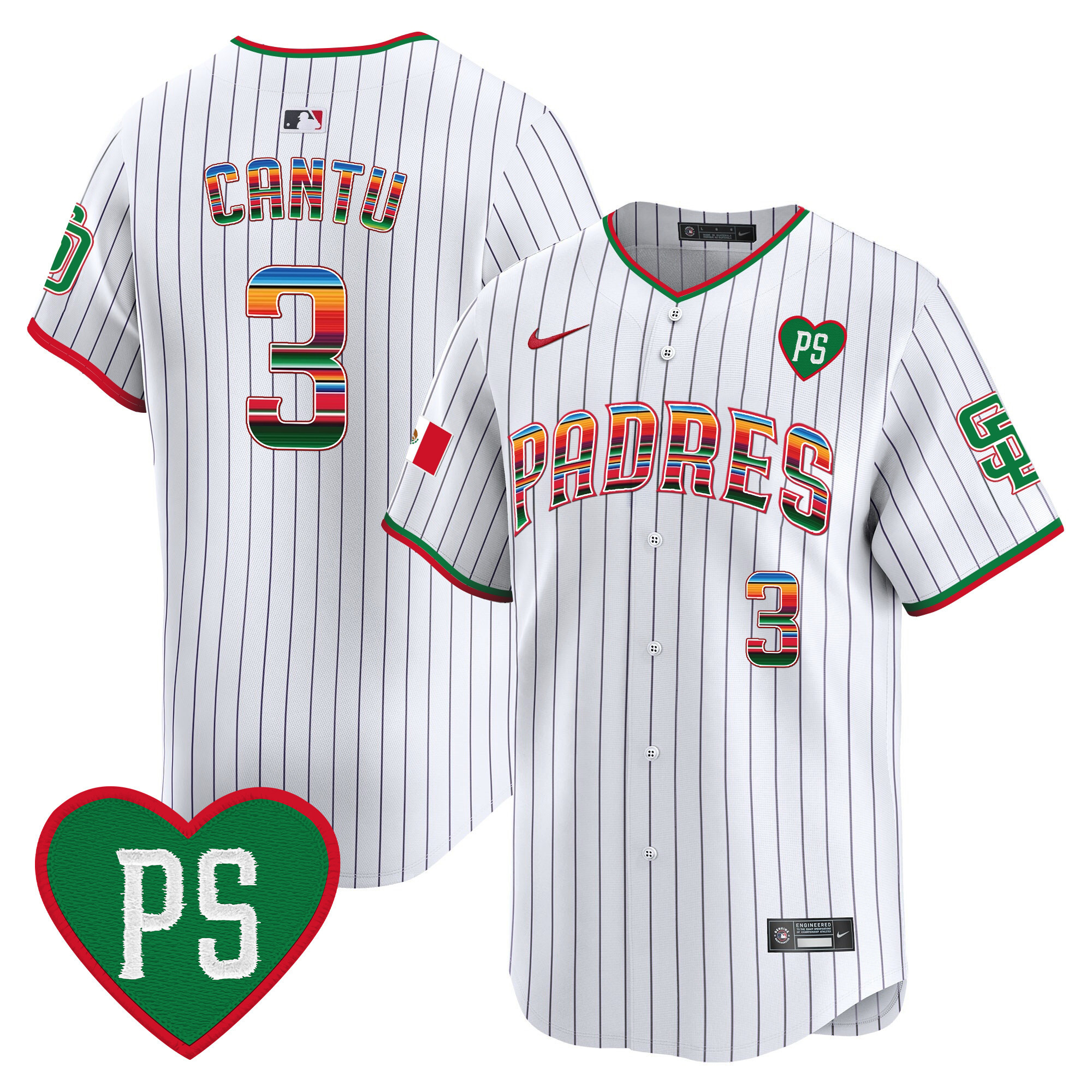 Jorge Cantu Men's San Diego Padres Mexico "For Peter" Patch Vapor Premier Limited Pinstripe Jersey - All Stitched