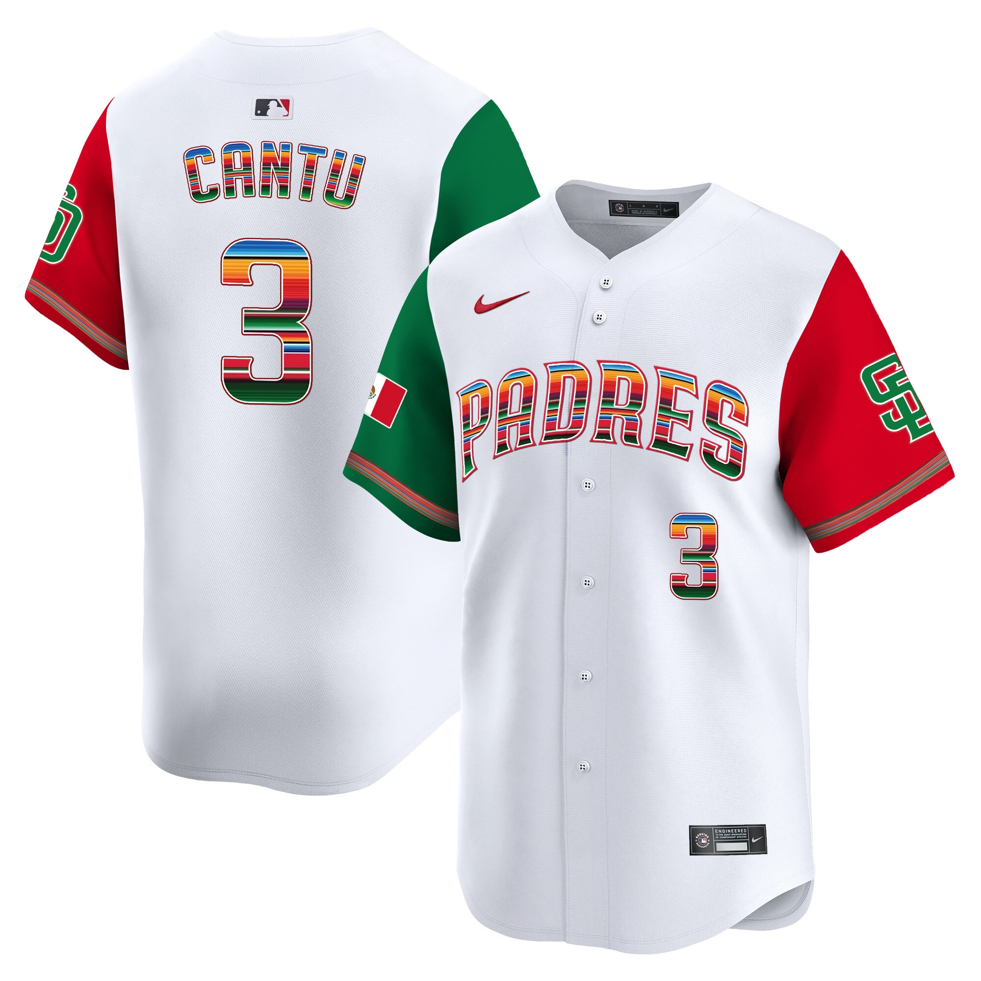 Jorge Cantu Men's San Diego Padres Mexico Premier Limited Color Sleeves Jersey - All Stitched