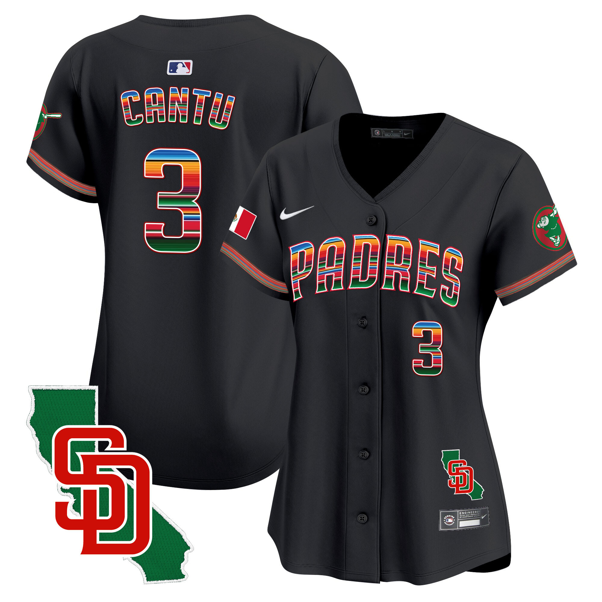 Jorge Cantu Women's San Diego Padres Mexico California Patch Vapor Premier Limited Black Jersey - All Stitched