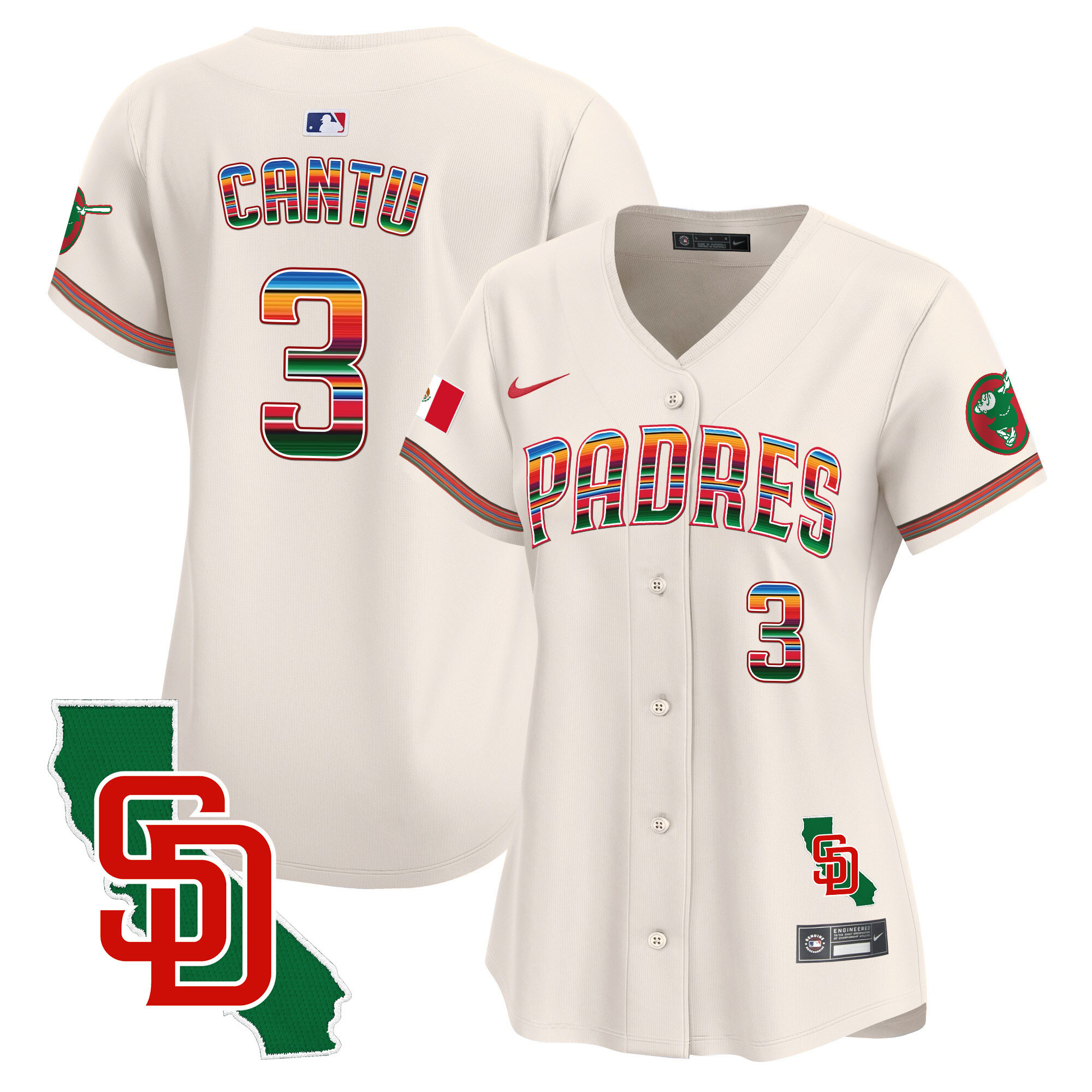 Jorge Cantu Women's San Diego Padres Mexico California Patch Vapor Premier Limited Cream Jersey - All Stitched