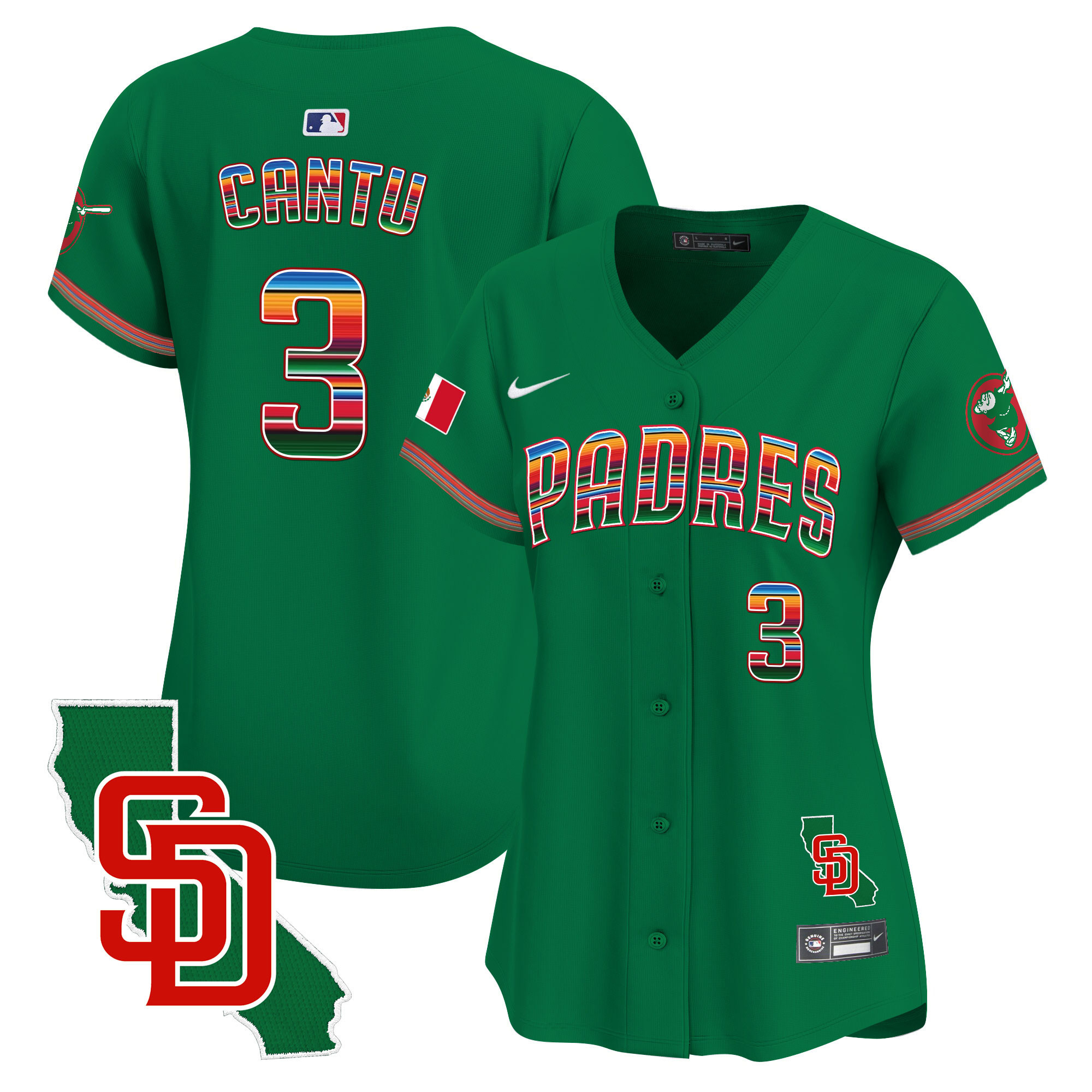 Jorge Cantu Women's San Diego Padres Mexico California Patch Vapor Premier Limited Green Jersey - All Stitched