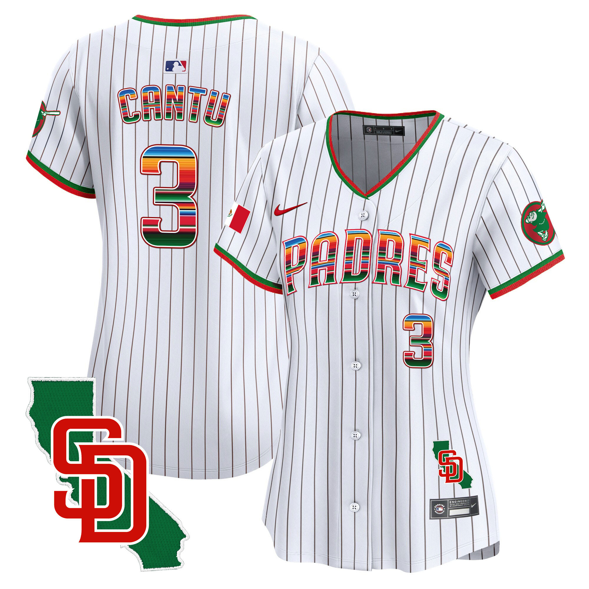 Jorge Cantu Women's San Diego Padres Mexico California Patch Vapor Premier Limited Pinstripe Jersey - All Stitched