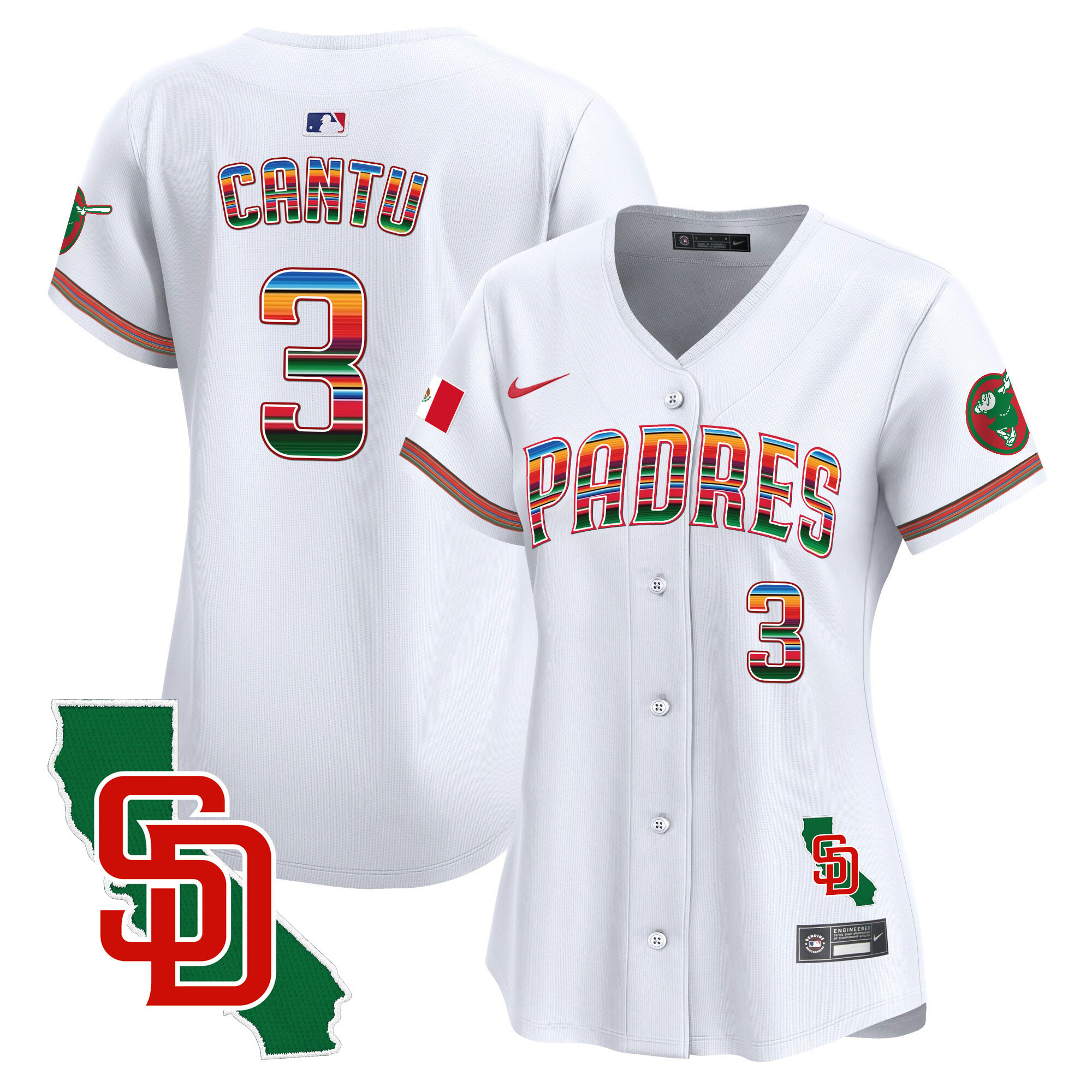 Jorge Cantu Women's San Diego Padres Mexico California Patch Vapor Premier Limited White Jersey - All Stitched