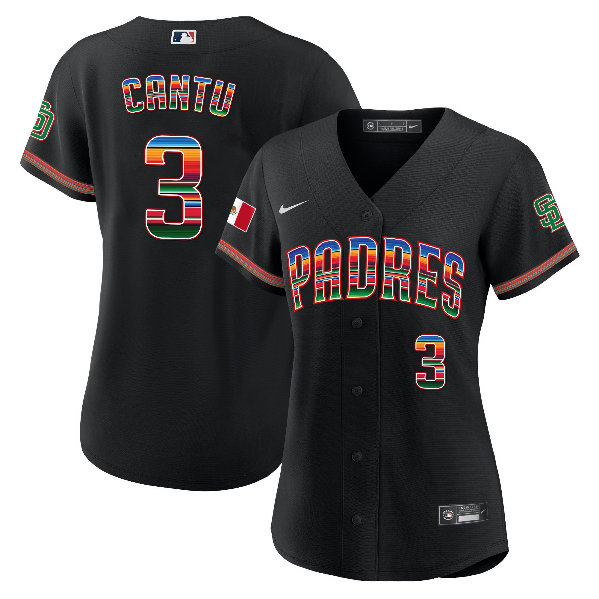 Jorge Cantu Women's San Diego Padres Mexico Cool Base Limited Black Jersey - All Stitched