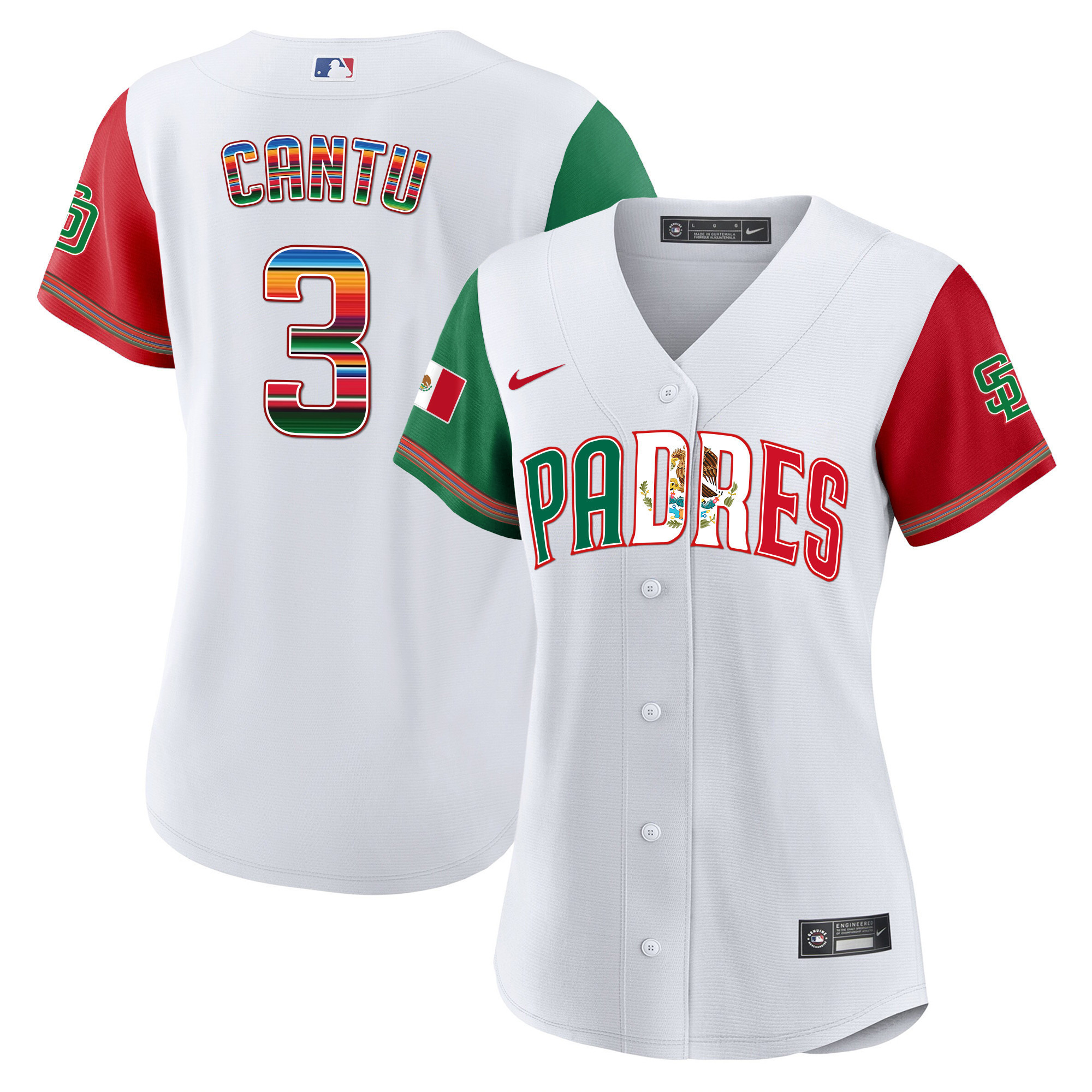 Jorge Cantu Women's San Diego Padres Mexico Cool Base Limited V2 Color Sleeves Jersey - All Stitched