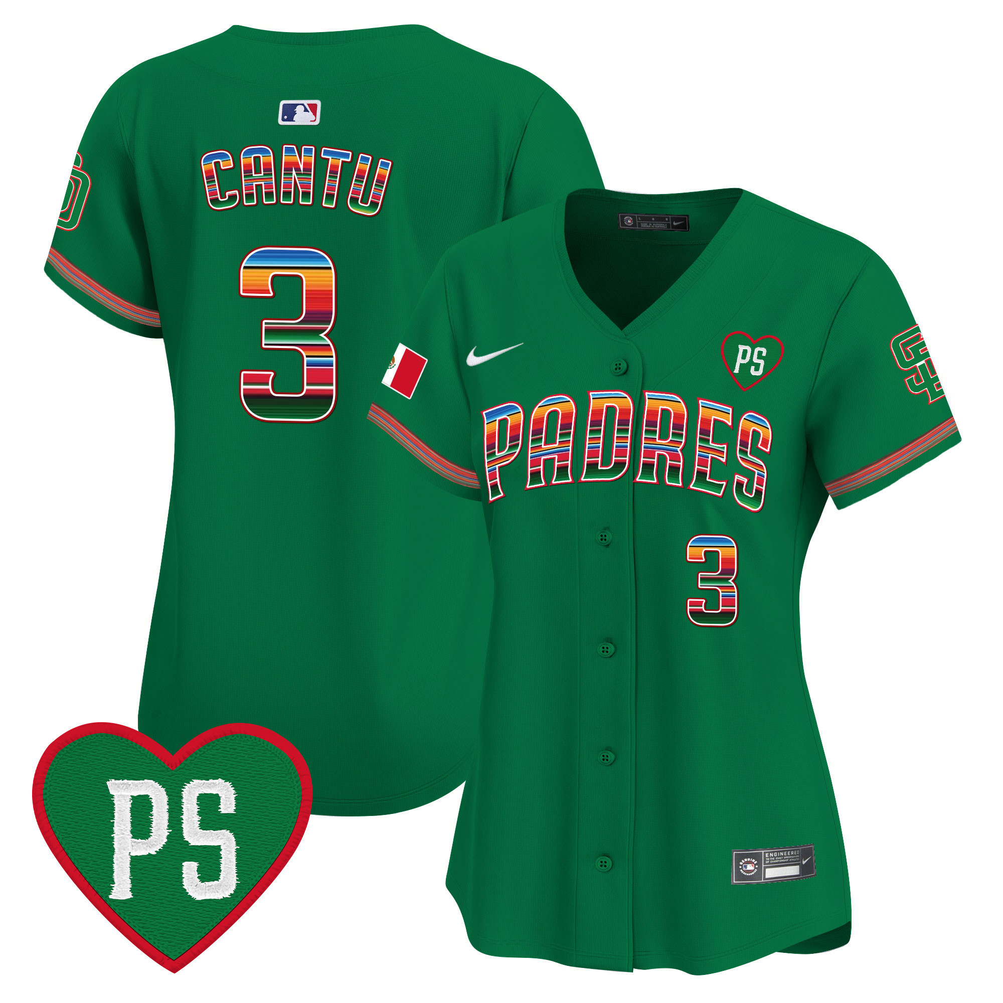 Jorge Cantu Women's San Diego Padres Mexico "For Peter" Patch Vapor Premier Limited Green Jersey - All Stitched