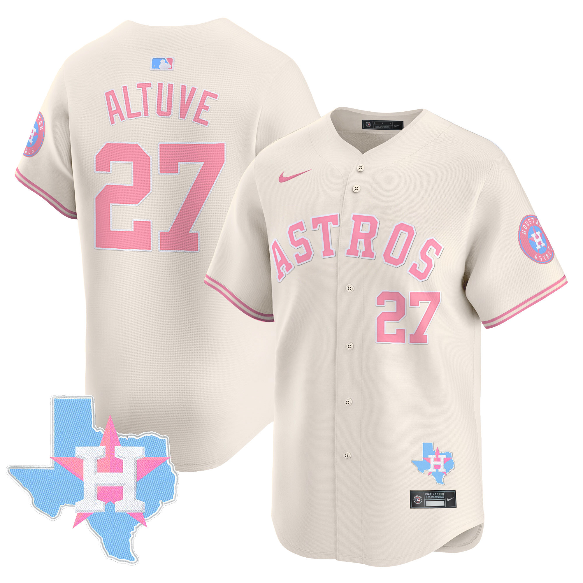 JosÈ AltuveUnisex Houston Astros Bubblegum Pink Vapor Premier Limited Cream Jersey - All Stitched