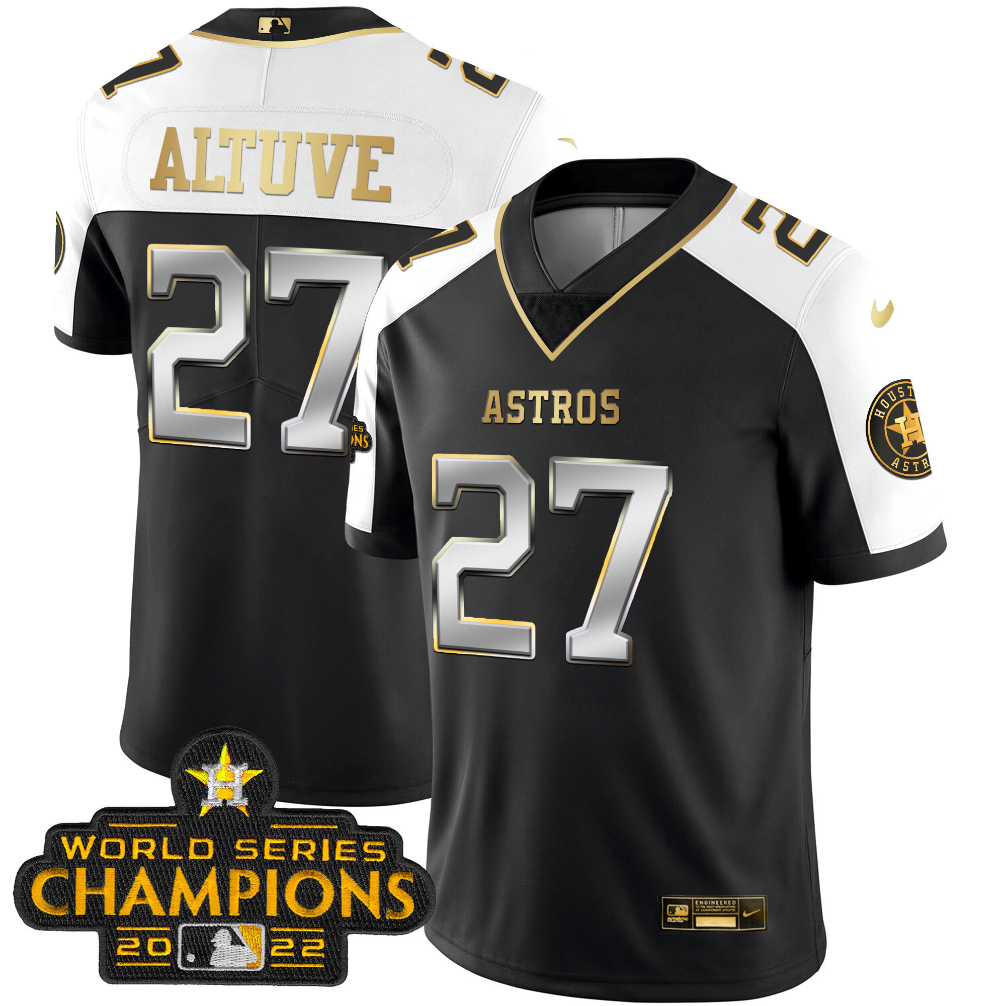José Altuve Houston Astros 2023 Champions Patch Vapor Gold Jersey - All Stitched