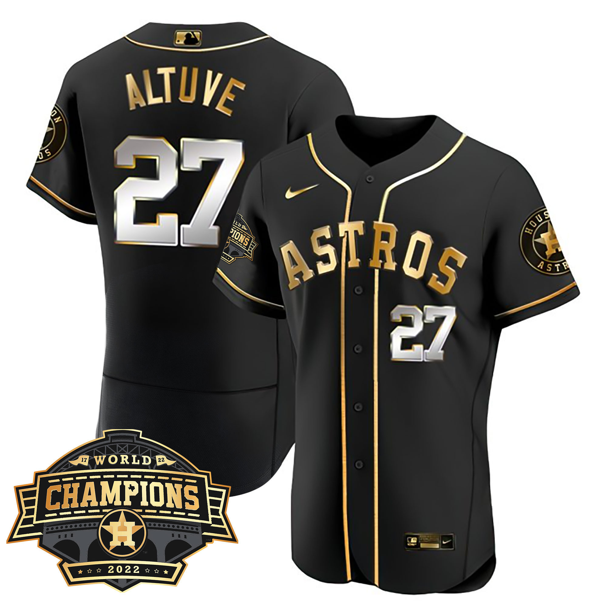 José Altuve Men's Houston Astros 2022 Champions Limited Flex Black Jersey - All Stitched