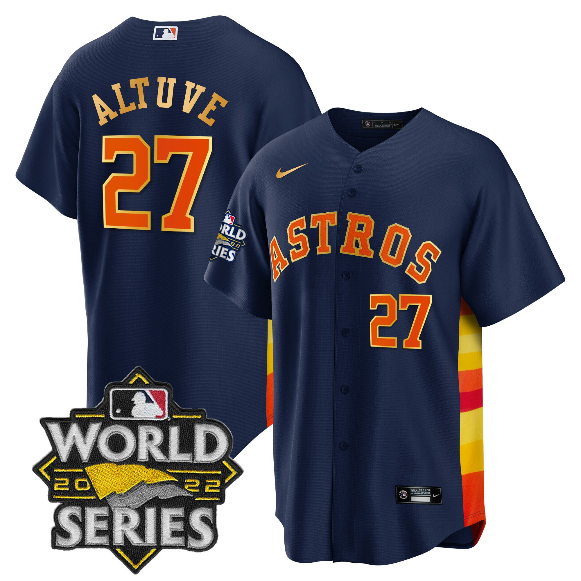 José Altuve Men's Houston Astros 2022 World Series Gold Limited Cool Navy Jersey - All Stitched
