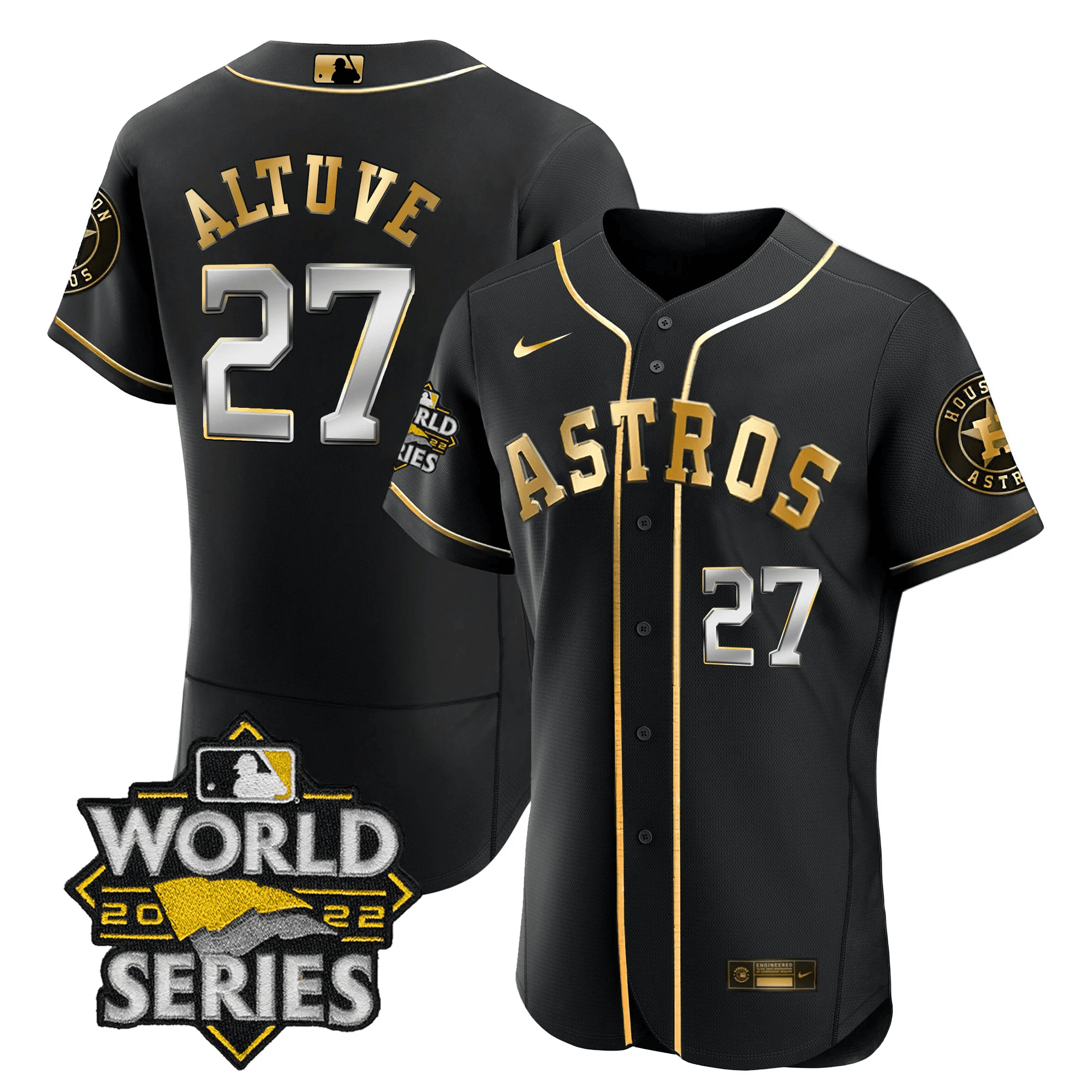 José Altuve Men's Houston Astros 2022 World Series Player Flex Black Jersey - All Stitched