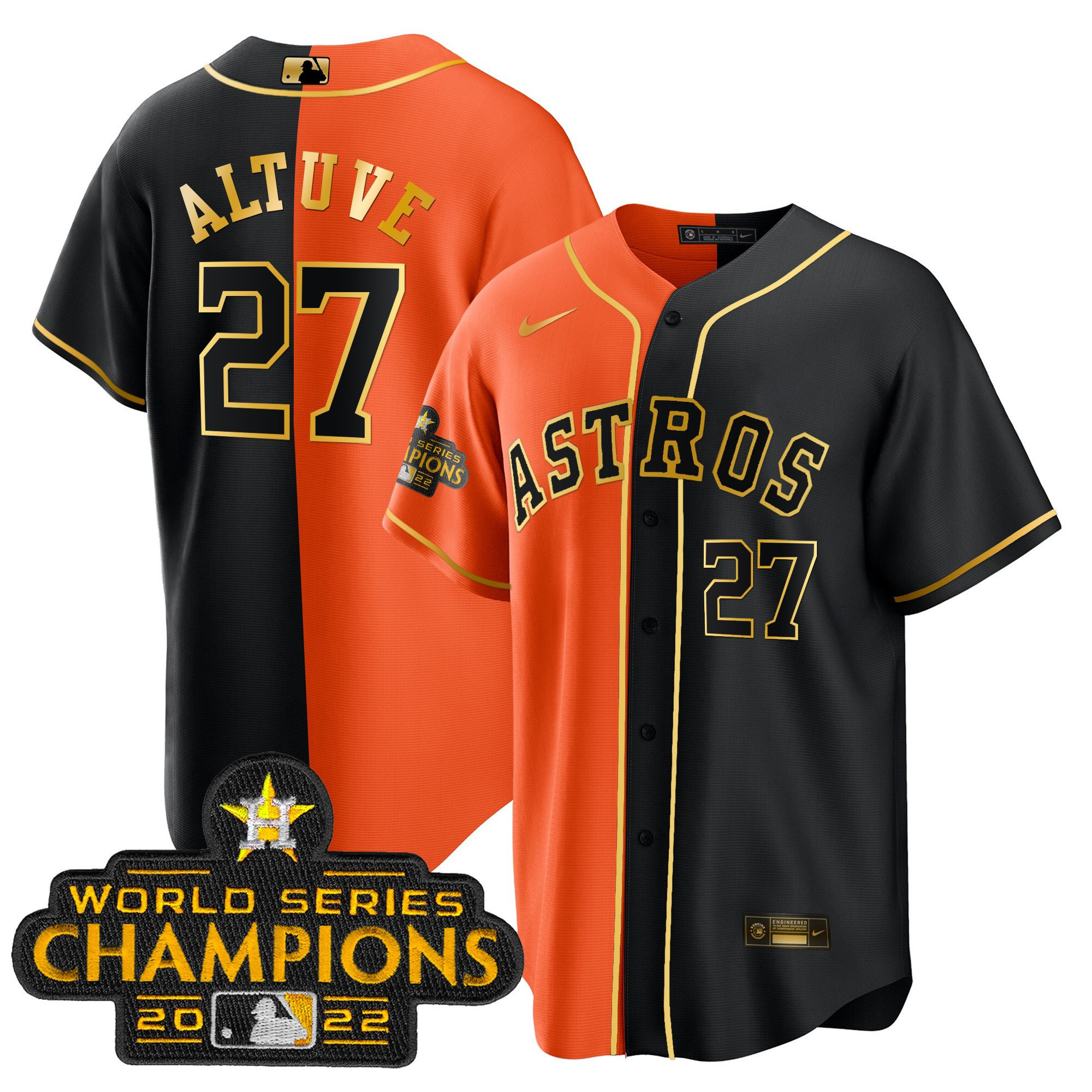José Altuve Men's Houston Astros 2023 Champions Gold Split Cool B&O Jersey - All Stitched