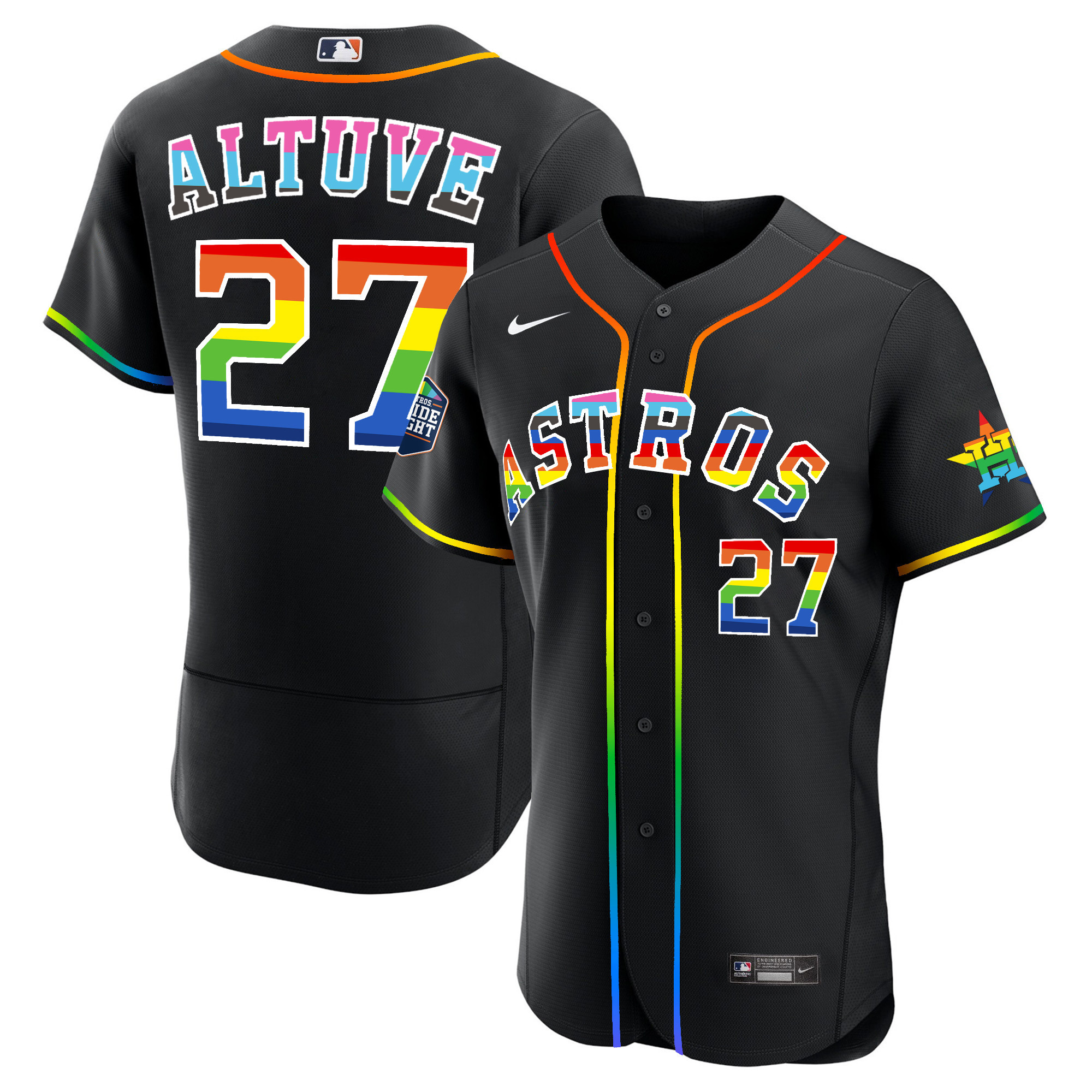 José Altuve Men's Houston Astros 2023 Flex Base Pride Black Jersey - All Stitched