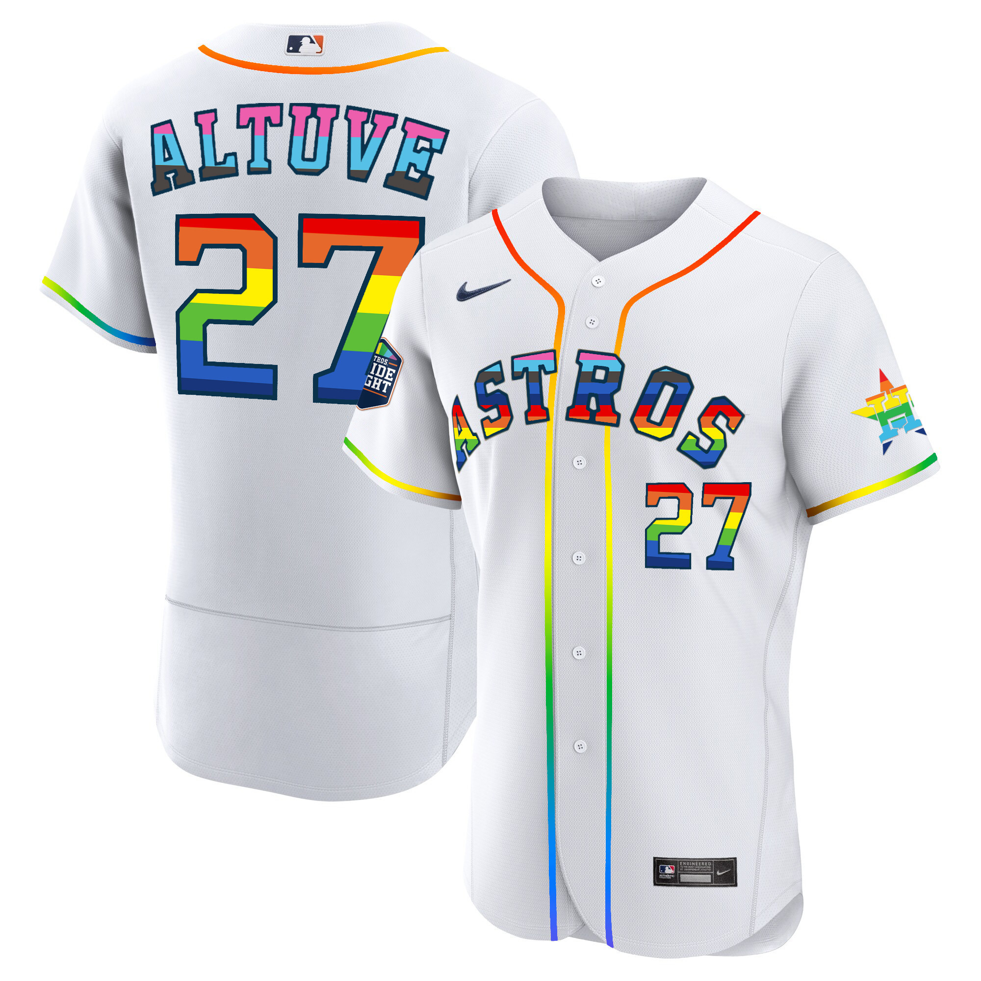 José Altuve Men's Houston Astros 2023 Flex Base Pride White Jersey - All Stitched