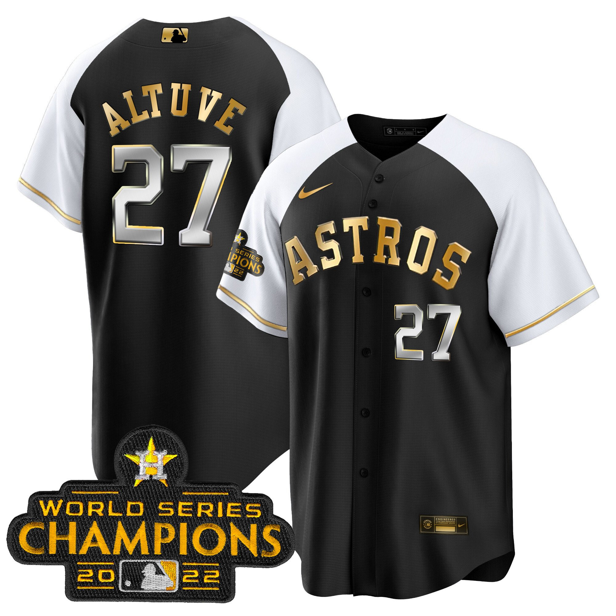 José Altuve Men's Houston Astros 2023 Gold Alternate Cool Base White Sleeves Jersey - All Stitched