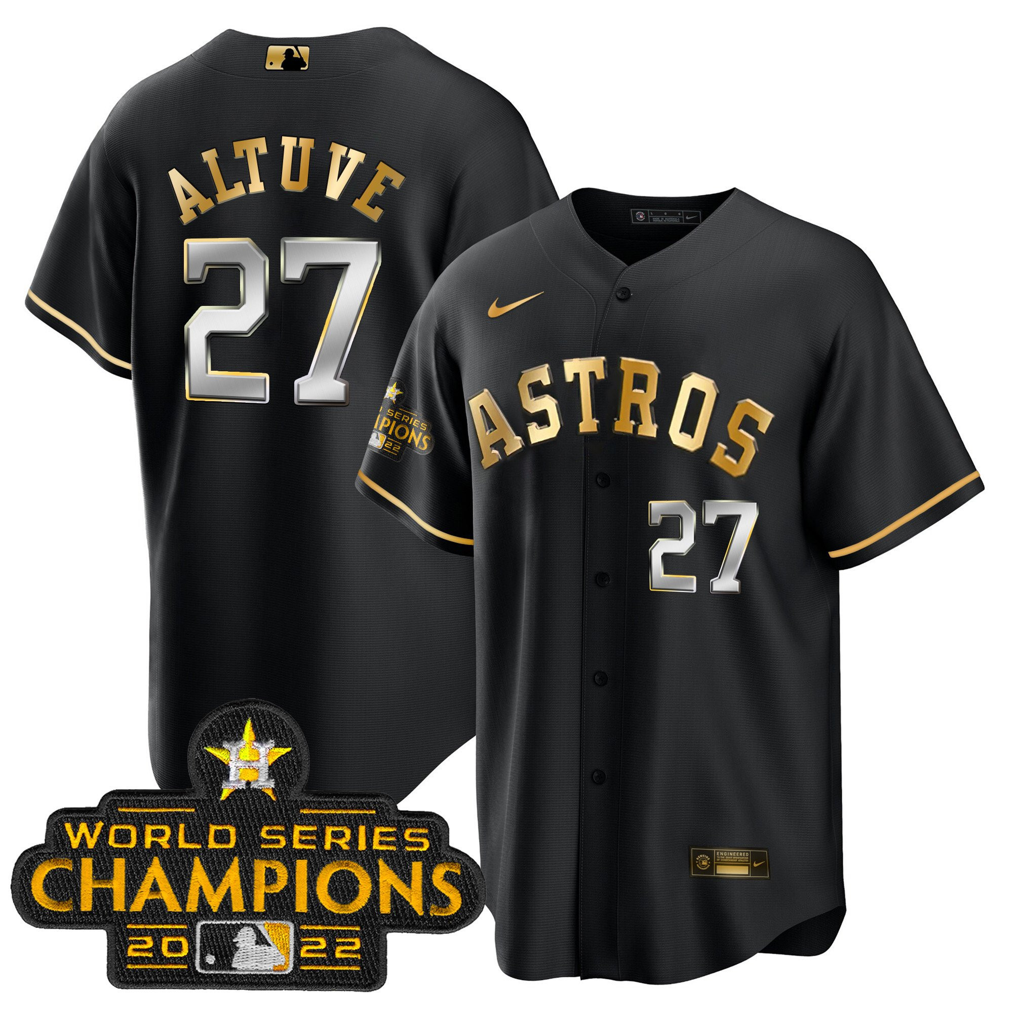 José Altuve Men's Houston Astros 2023 Gold Cool Base Collection Black Gold Jersey - All Stitched
