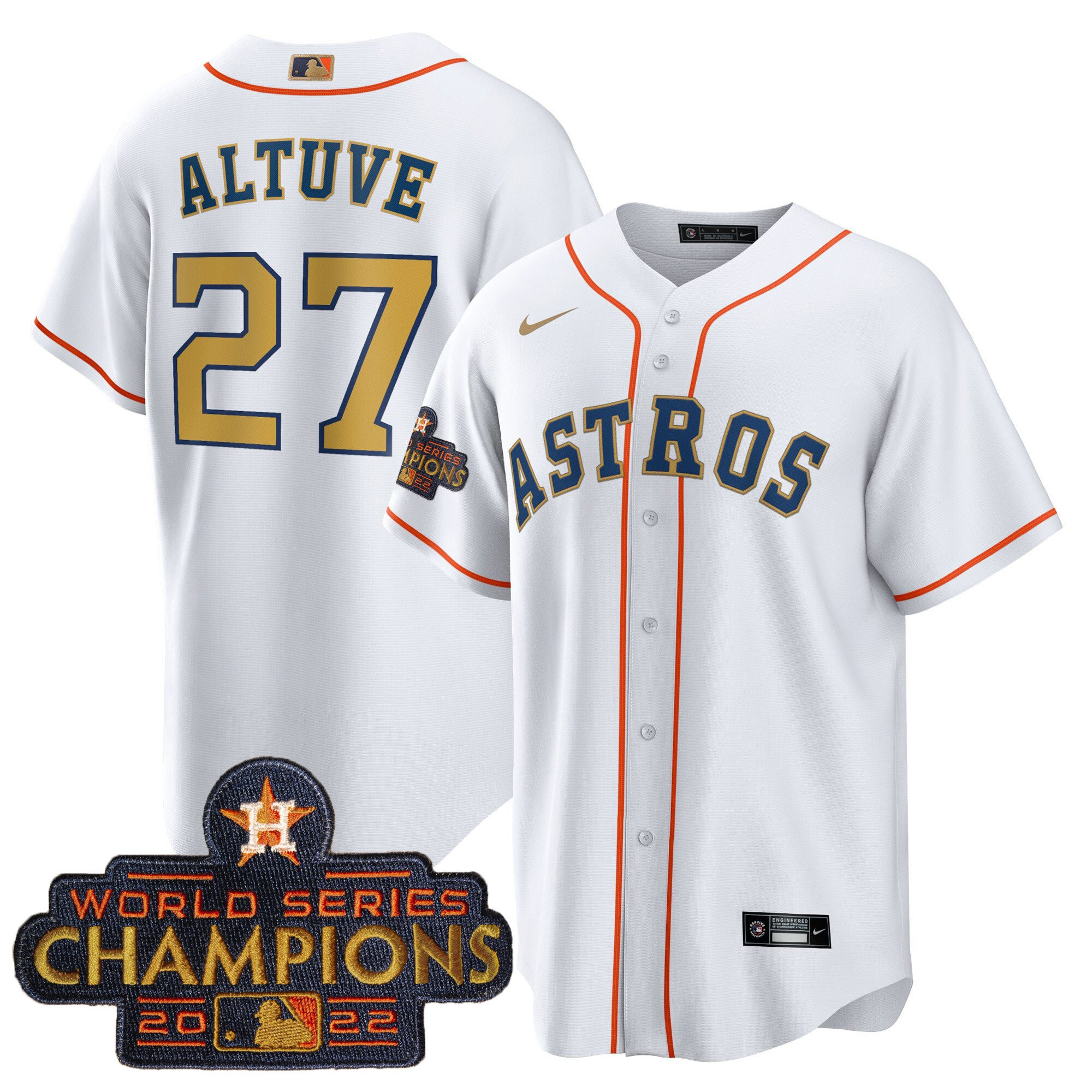 José Altuve Men's Houston Astros 2023 Gold Cool Base Collection Home Gold Jersey - All Stitched