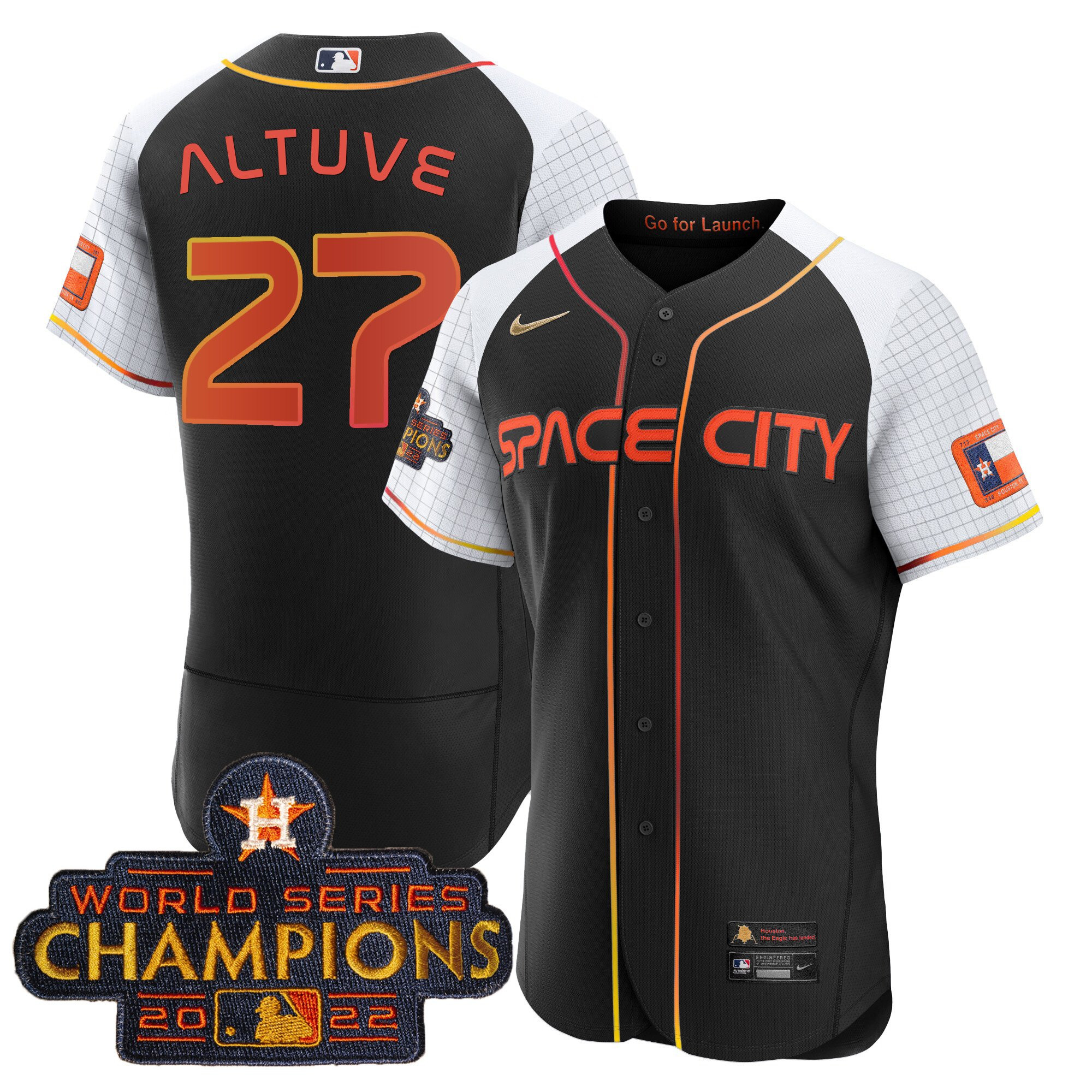 José Altuve Men's Houston Astros 2023 Space City Champions Alternate Flex Black Jersey - All Stitched