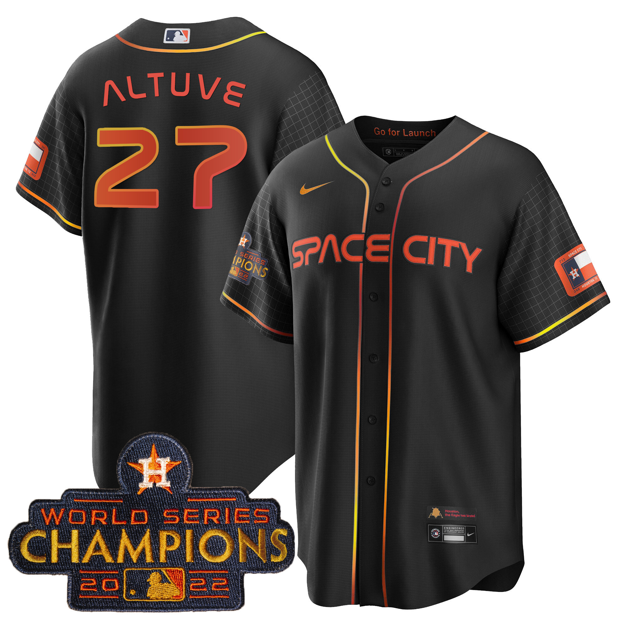 José Altuve Men's Houston Astros 2023 Space City Champions Cool Black Jersey - All Stitched