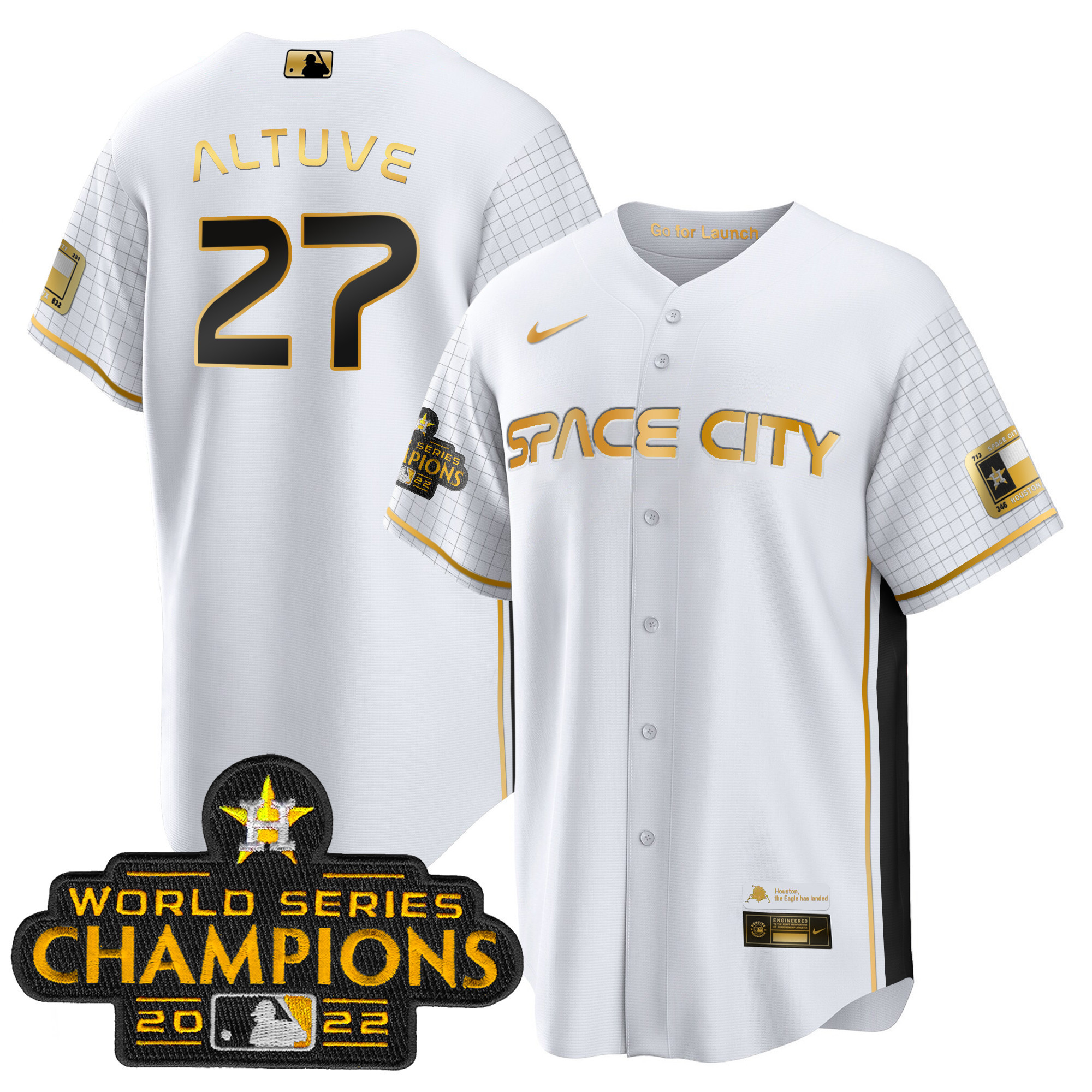 José Altuve Men's Houston Astros 2023 Space City Champions Cool Special White Gold Jersey - All Stitched