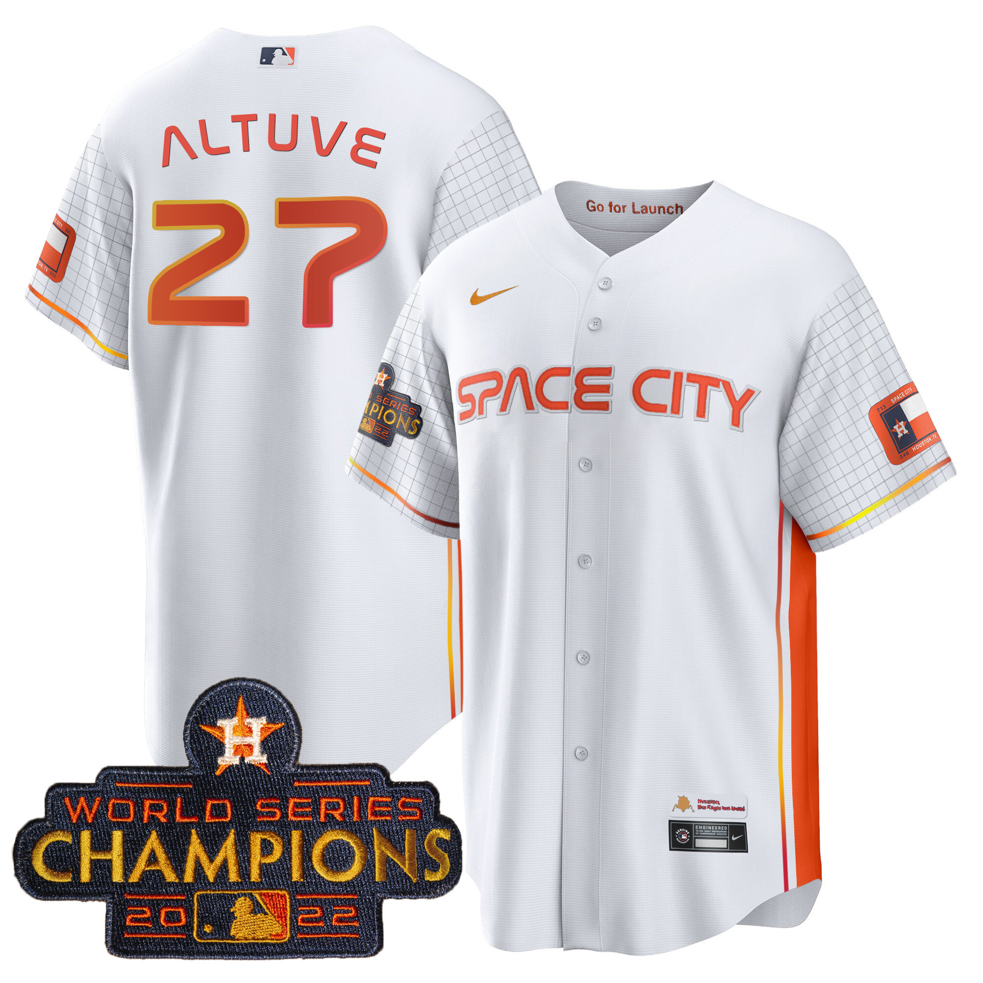 José Altuve Men's Houston Astros 2023 Space City Champions Cool Special White Jersey - All Stitched