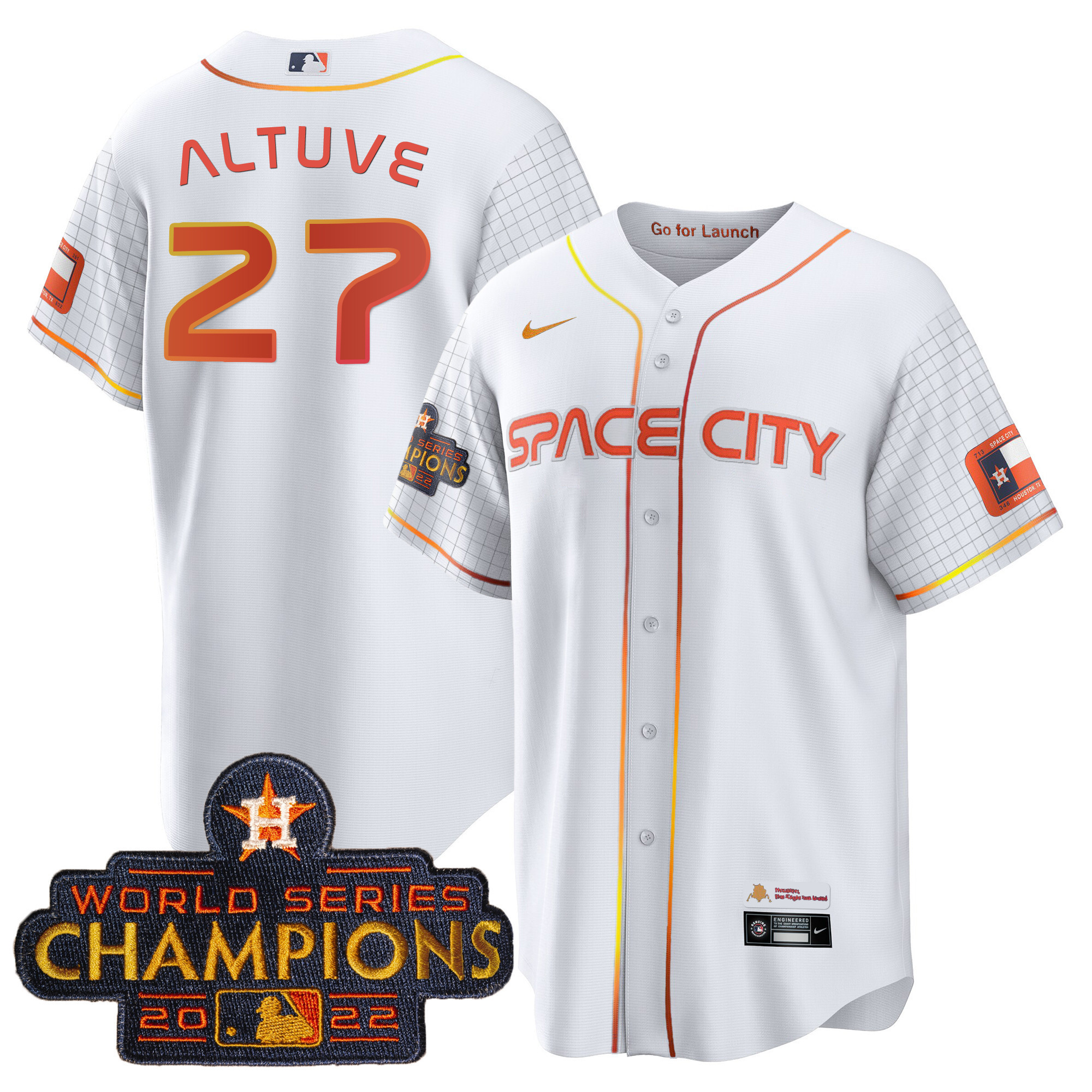 José Altuve Men's Houston Astros 2023 Space City Champions Cool White Jersey - All Stitched