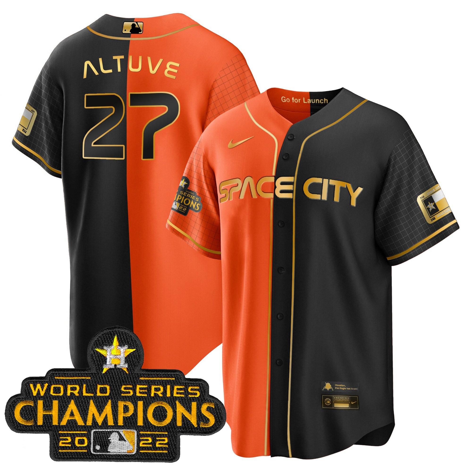 José Altuve Men's Houston Astros 2023 Space City Champions Gold Split Cool B&O Jersey - All Stitched