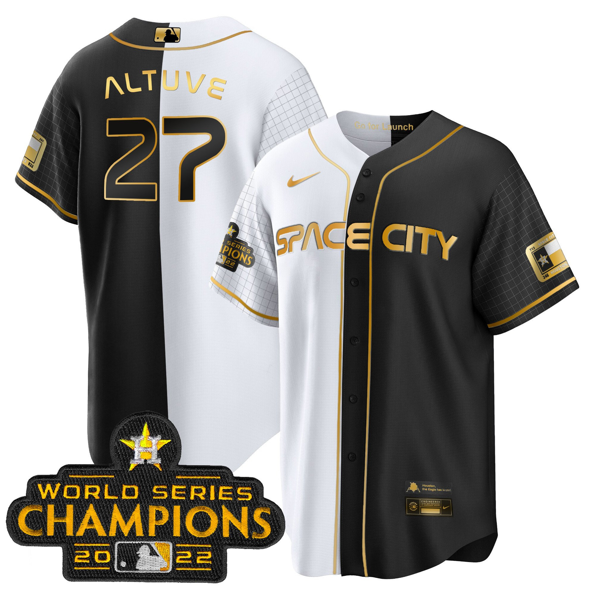 José Altuve Men's Houston Astros 2023 Space City Champions Gold Split Cool Gold Jersey - All Stitched