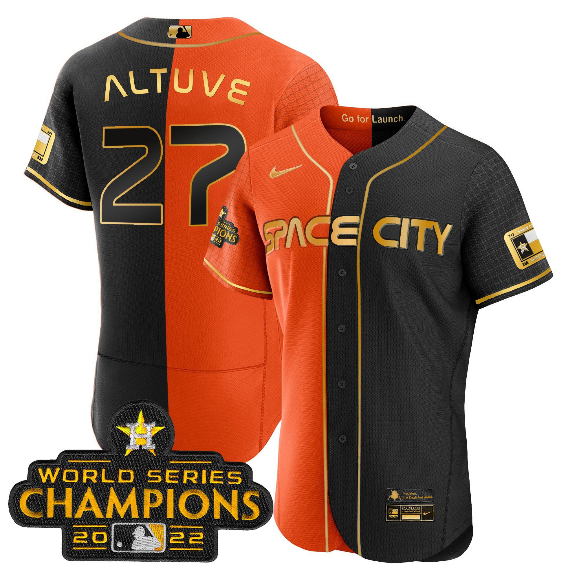 José Altuve Men's Houston Astros 2023 Space City Champions Gold Split Flex B&O Jersey - All Stitched