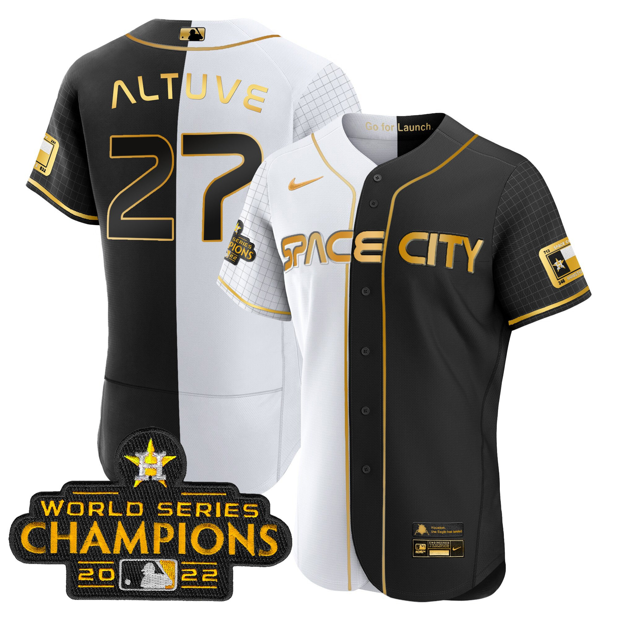 José Altuve Men's Houston Astros 2023 Space City Champions Gold Split Flex Gold Jersey - All Stitched
