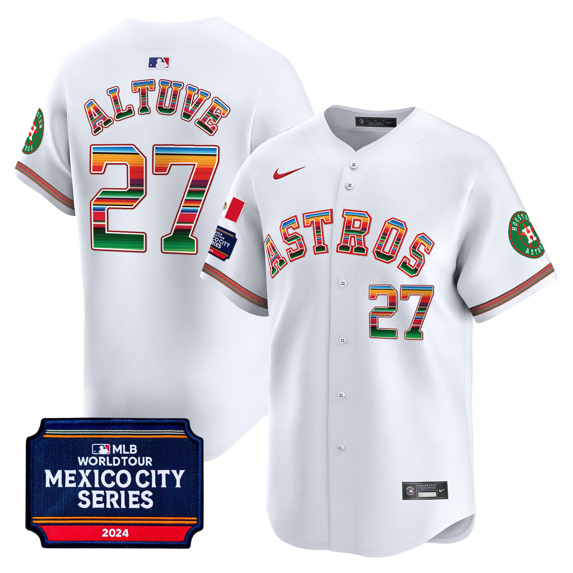 José Altuve Men's Houston Astros 2024 Mexico City Series Patch Vapor Premier Limited White Jersey - All Stitched