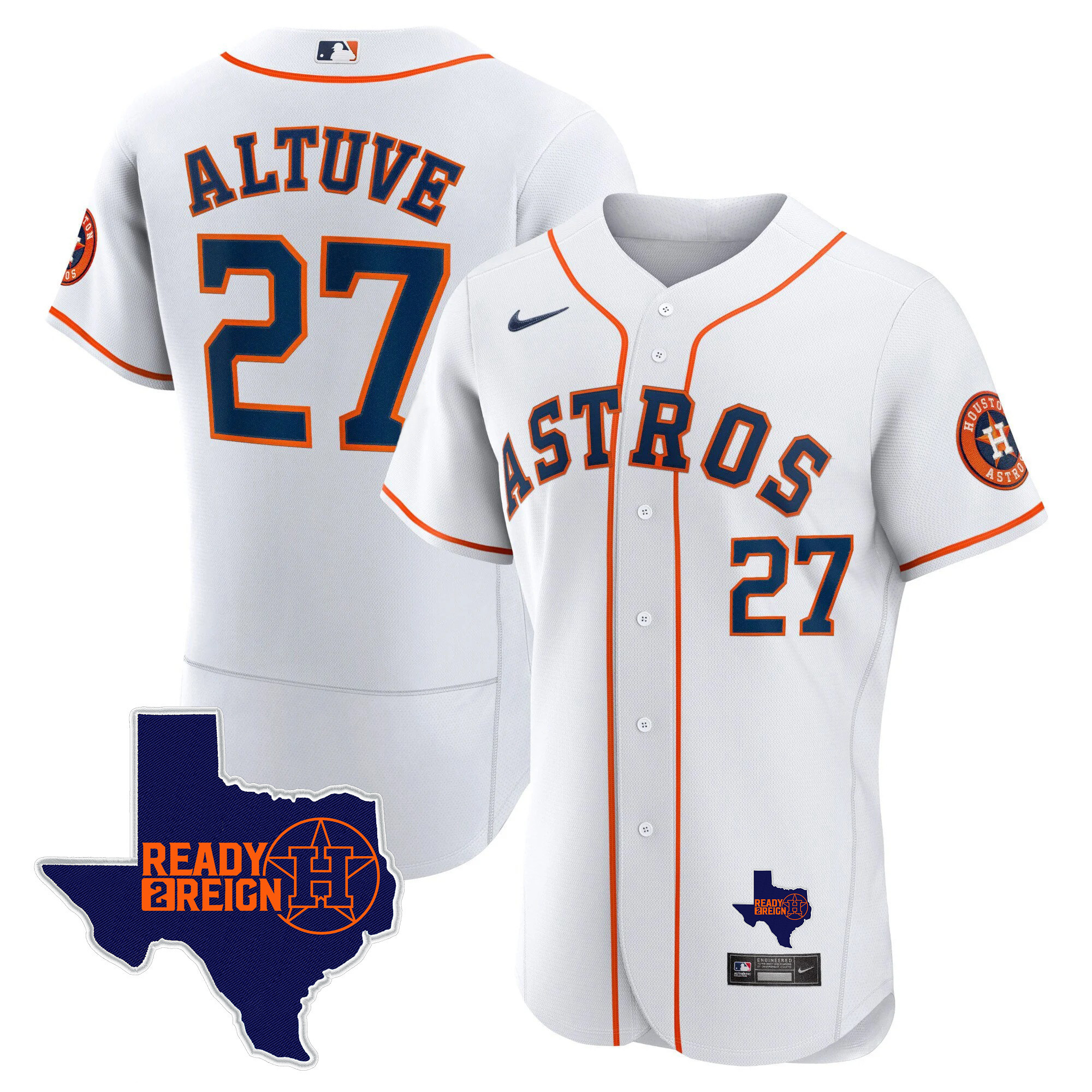 José Altuve Men's Houston Astros 2024 Ready 2 Reign Flex Base Home Jersey - All Stitched