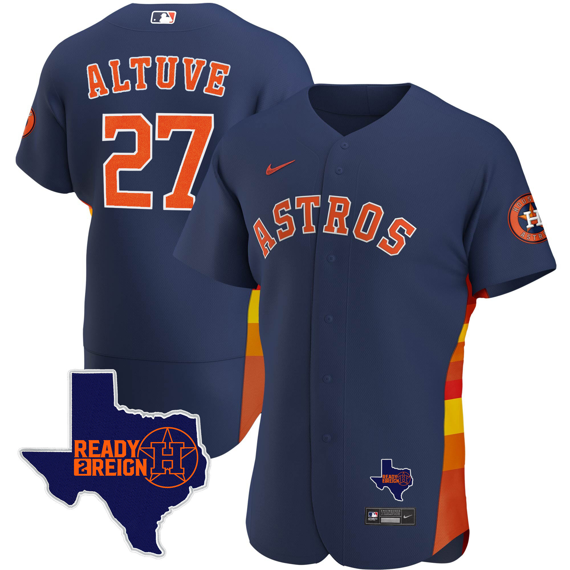 José Altuve Men's Houston Astros 2024 Ready 2 Reign Flex Base Navy Jersey - All Stitched
