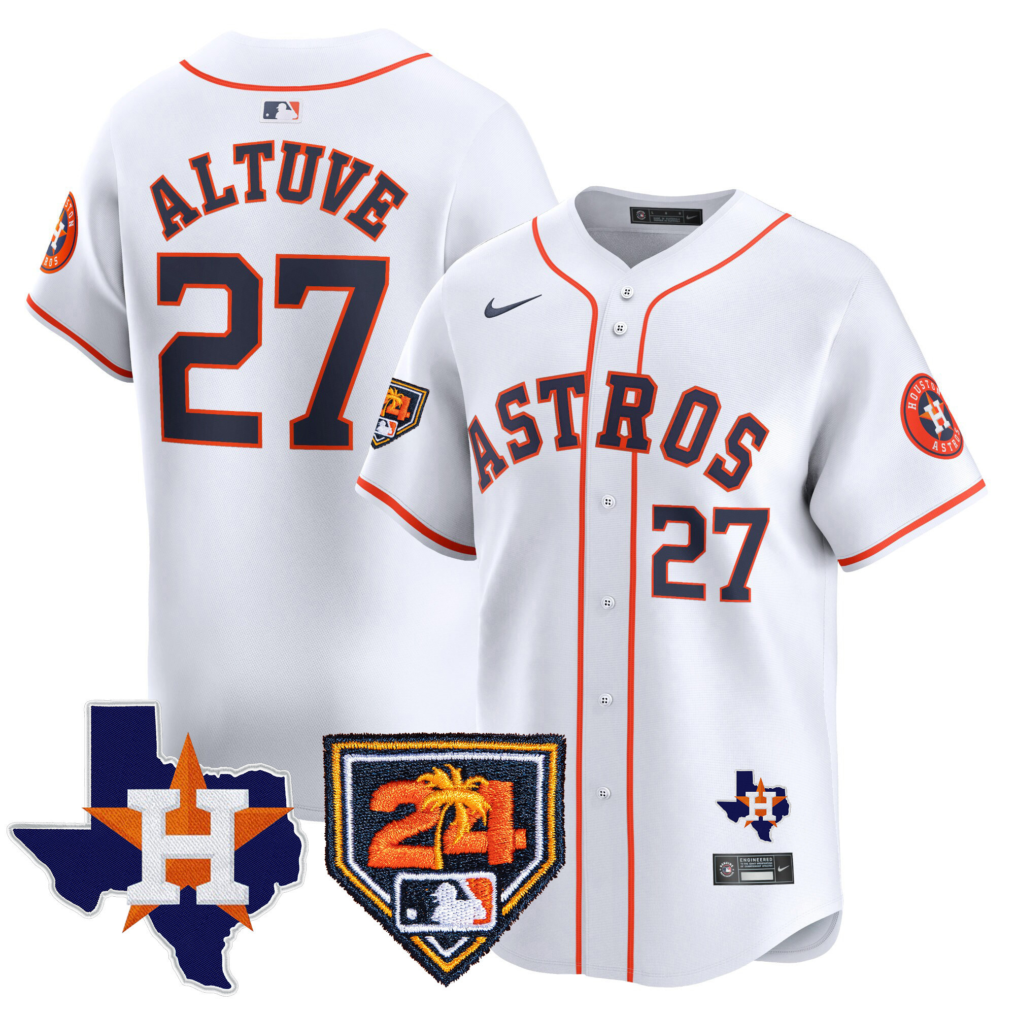 José Altuve Men's Houston Astros 2024 Spring Training & Texas Patch Vapor Premier Limited Home Jersey - All Stitched