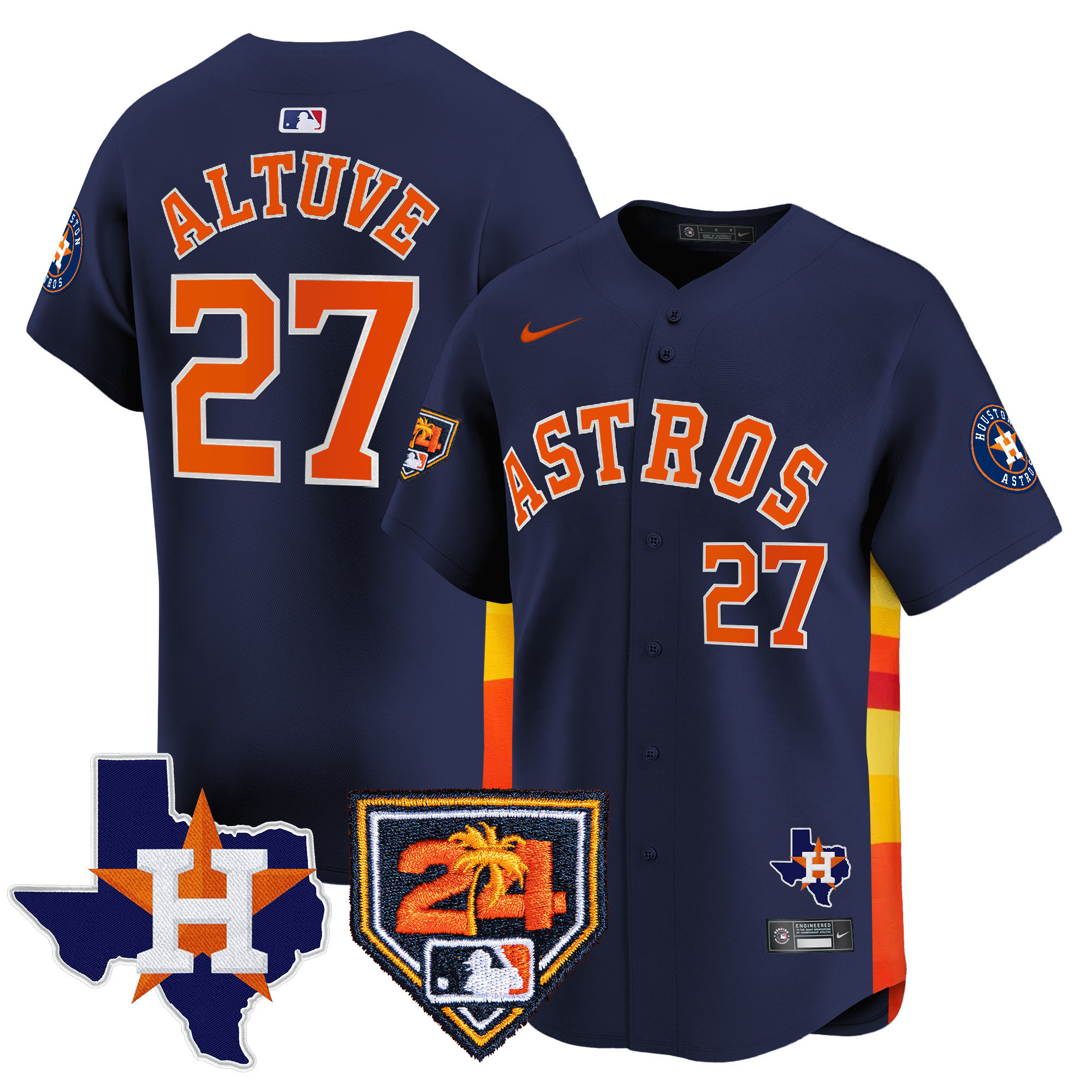 José Altuve Men's Houston Astros 2024 Spring Training & Texas Patch Vapor Premier Limited Navy Jersey - All Stitched