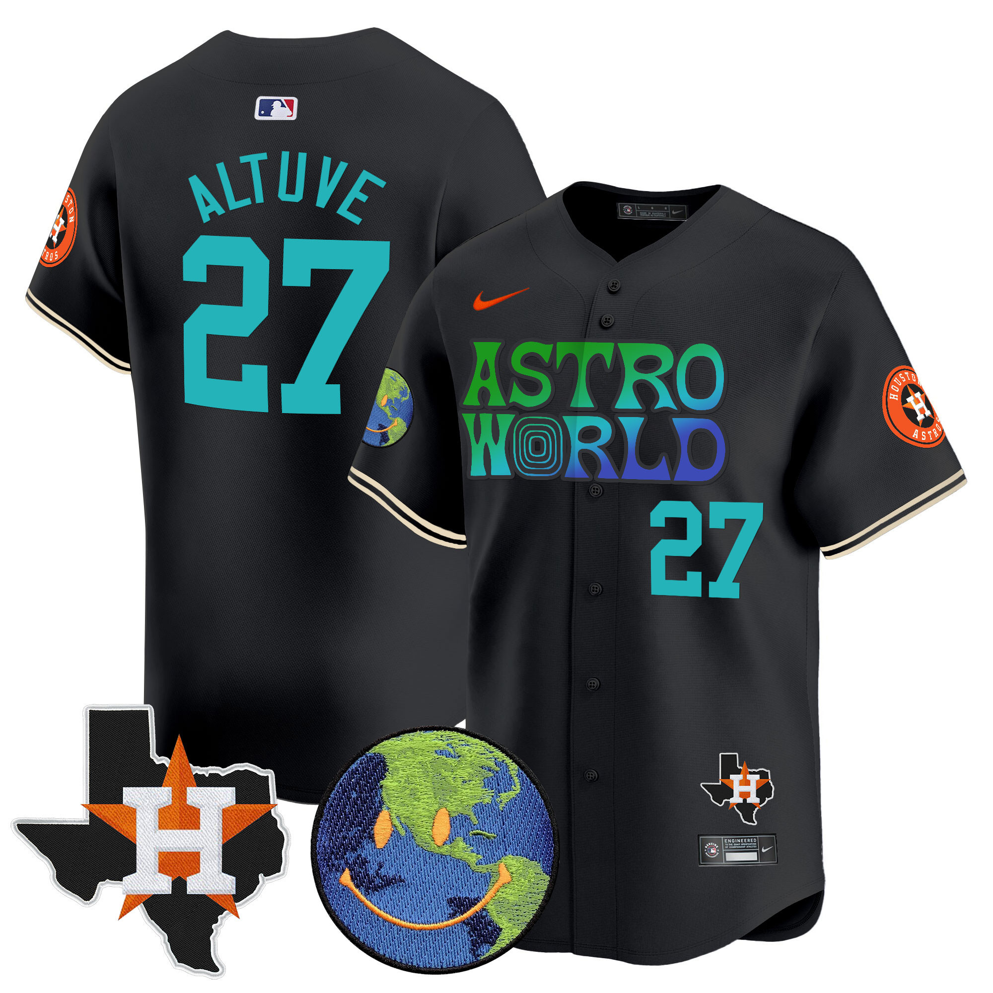 José Altuve Men's Houston Astros Cactus Jack Astro World Vapor Premier Limited Black Jersey - All Stitched