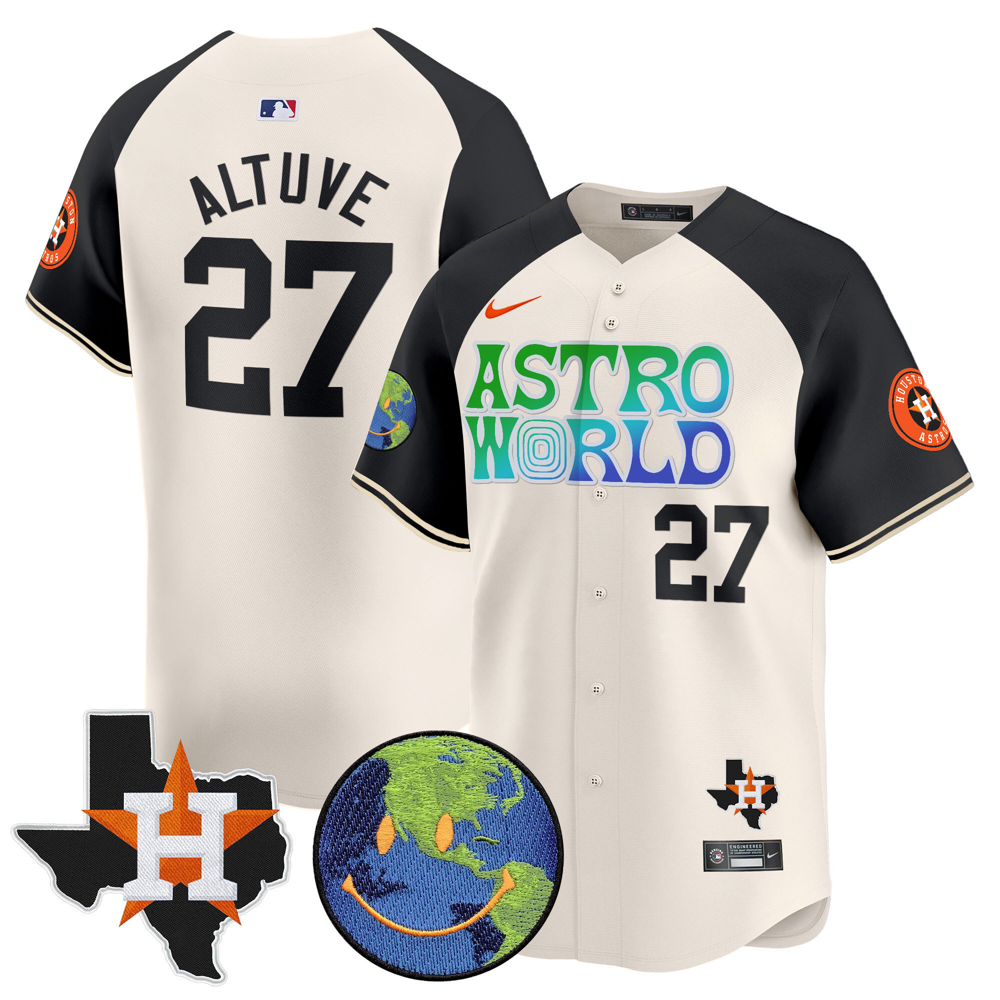 José Altuve Men's Houston Astros Cactus Jack Astro World Vapor Premier Limited Cream Alternate Jersey - All Stitched
