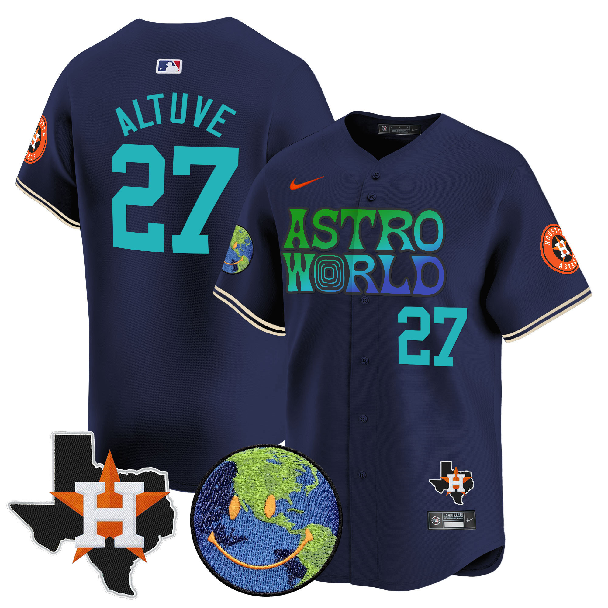 José Altuve Men's Houston Astros Cactus Jack Astro World Vapor Premier Limited Navy Jersey - All Stitched
