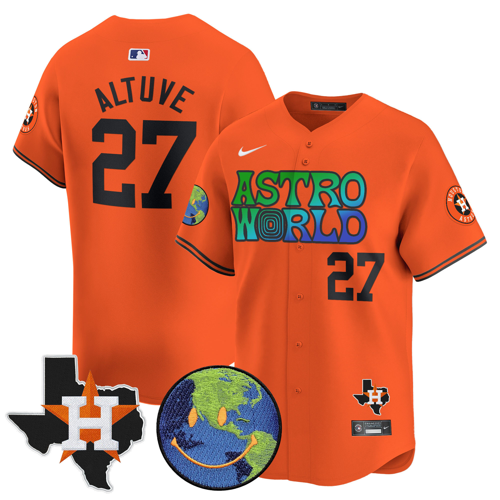 José Altuve Men's Houston Astros Cactus Jack Astro World Vapor Premier Limited Orange Jersey - All Stitched