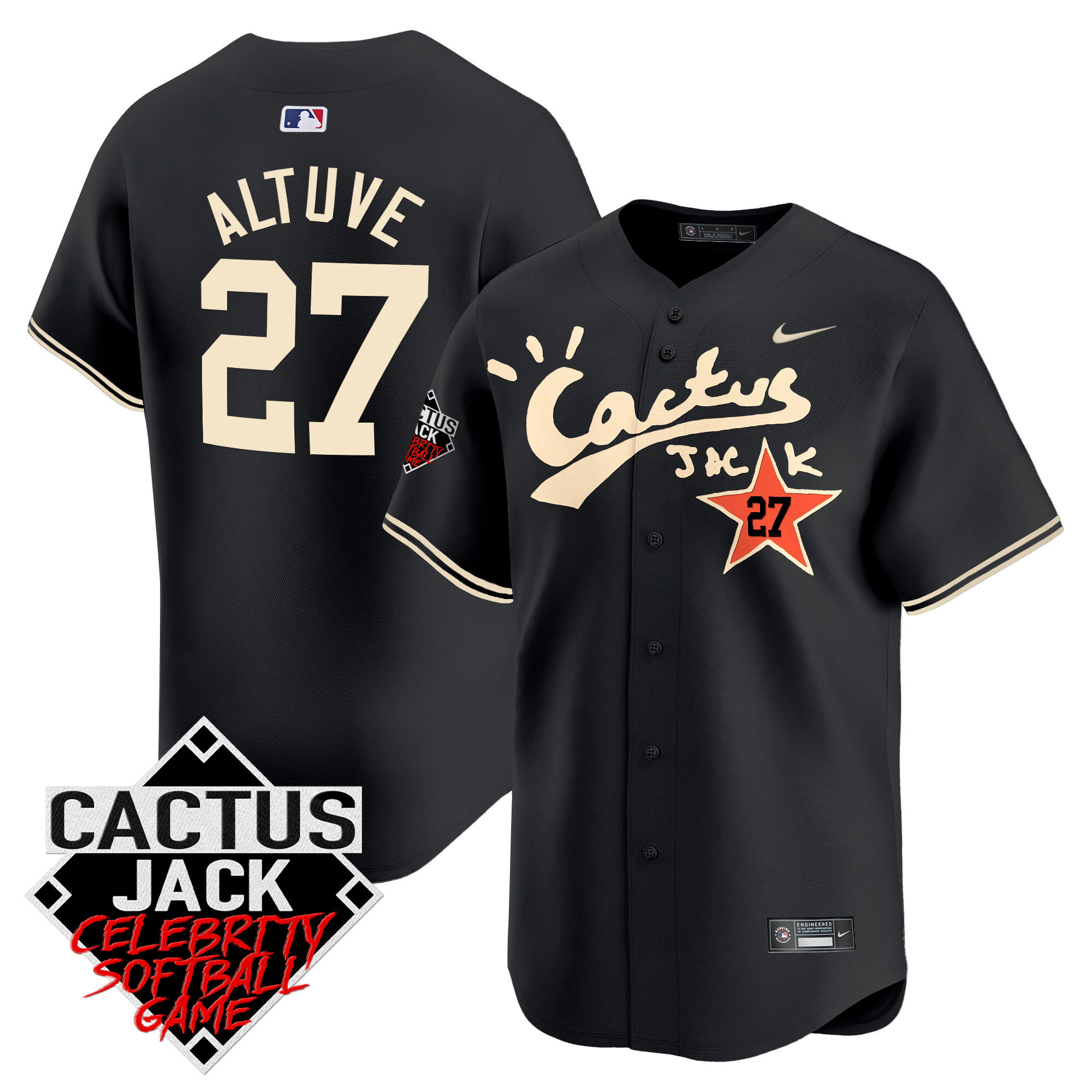 José Altuve Men's Houston Astros Cactus Jack Celebrity Softball Game Patch Vapor Premier Limited V2 Black Jersey - All Stitched