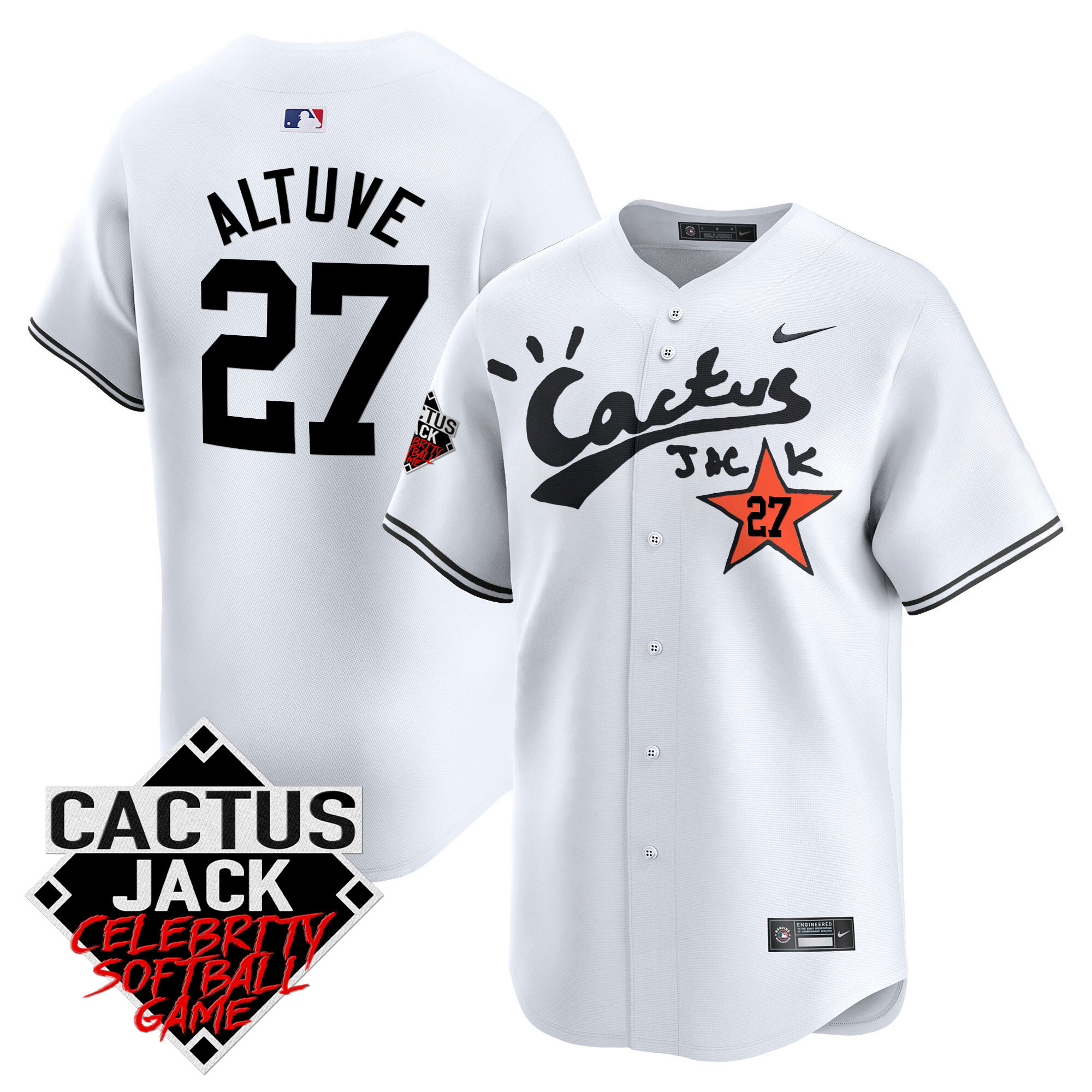 José Altuve Men's Houston Astros Cactus Jack Celebrity Softball Game Patch Vapor Premier Limited V2 White Jersey - All Stitched