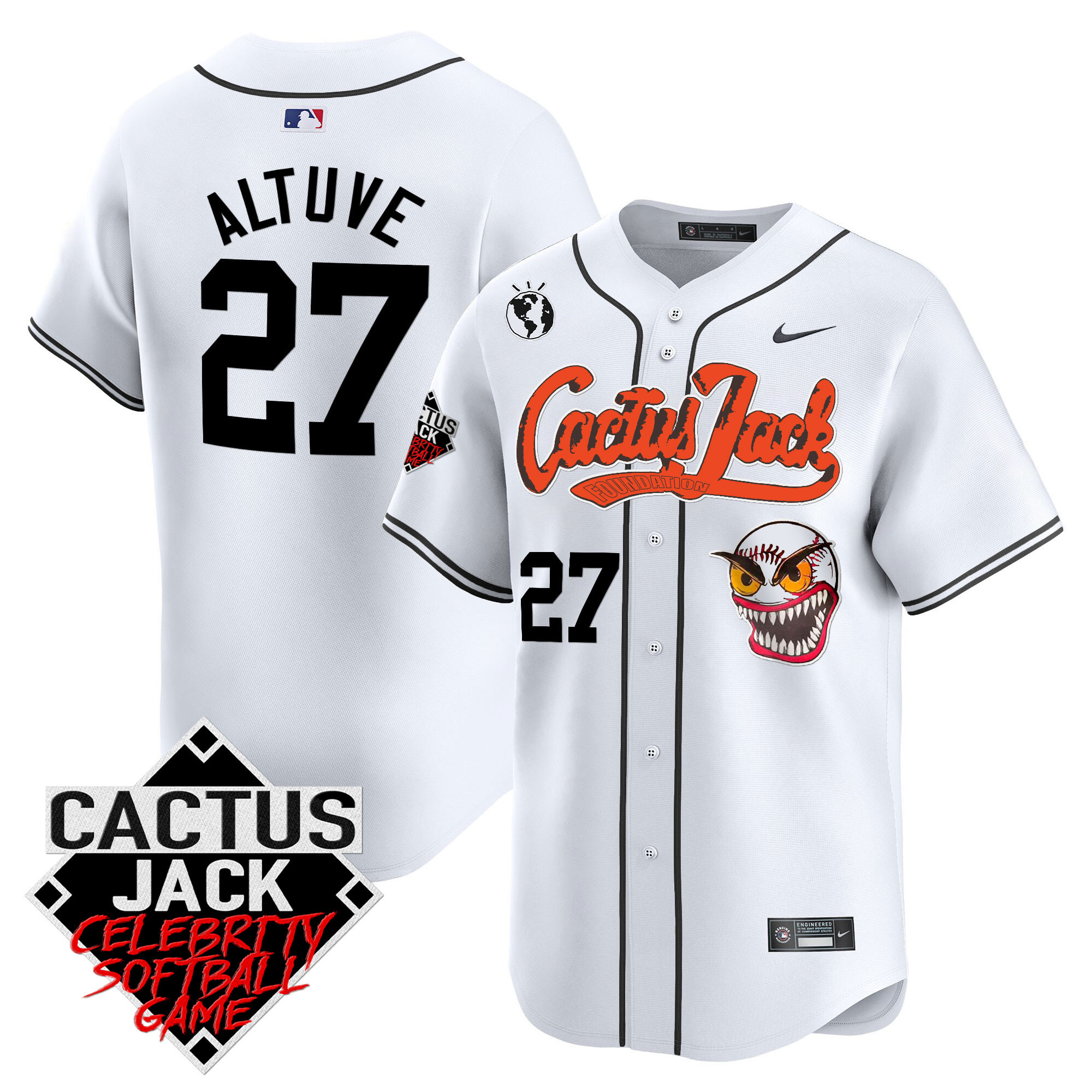José Altuve Men's Houston Astros Cactus Jack Celebrity Softball Game Patch Vapor Premier Limited White Jersey - All Stitched