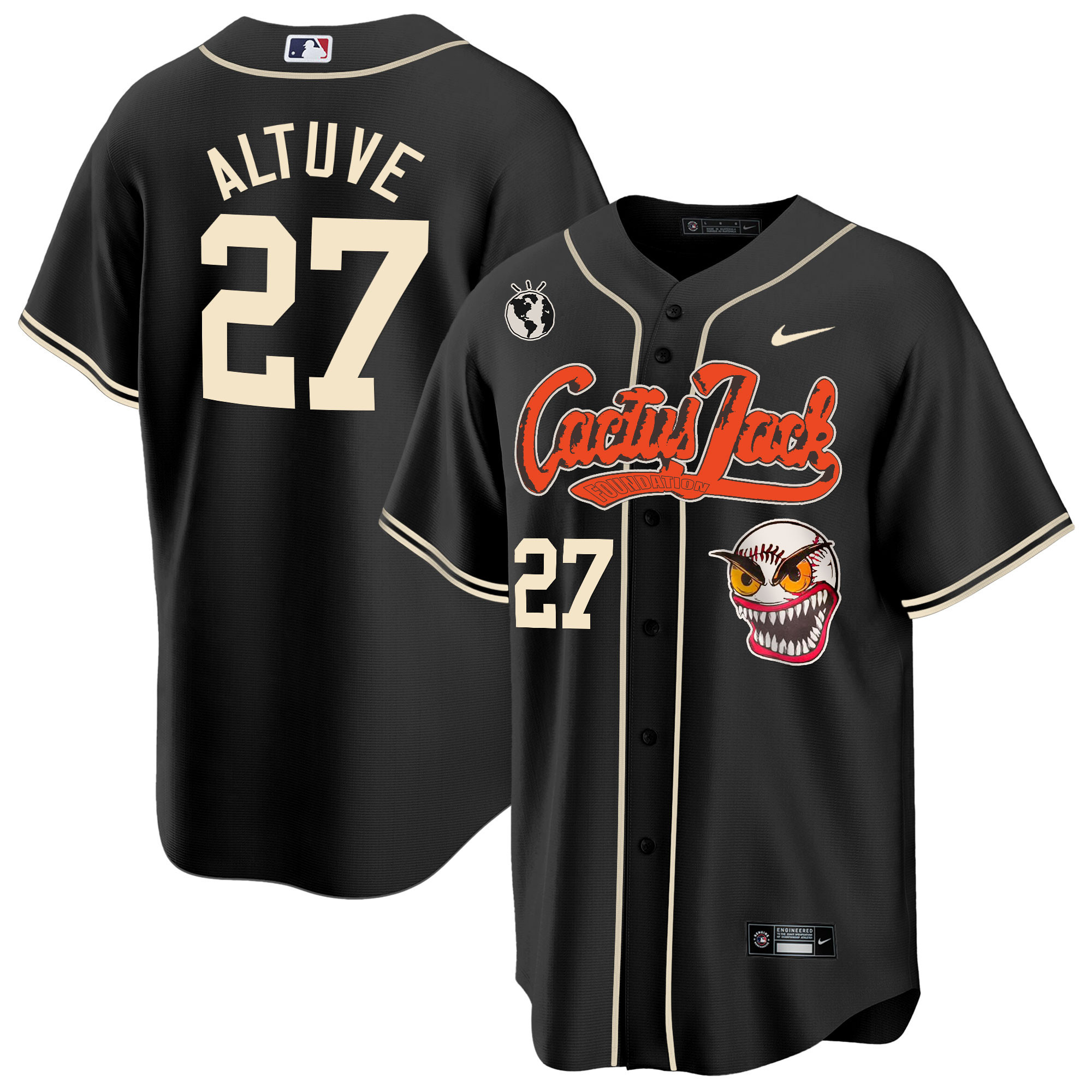 José Altuve Men's Houston Astros Cactus Jack Cool Base Black Jersey - All Stitched