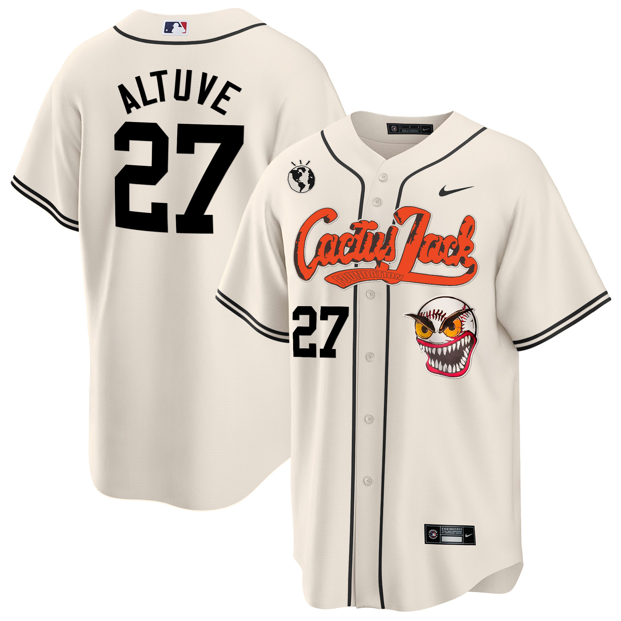 José Altuve Men's Houston Astros Cactus Jack Cool Base Cream Jersey - All Stitched