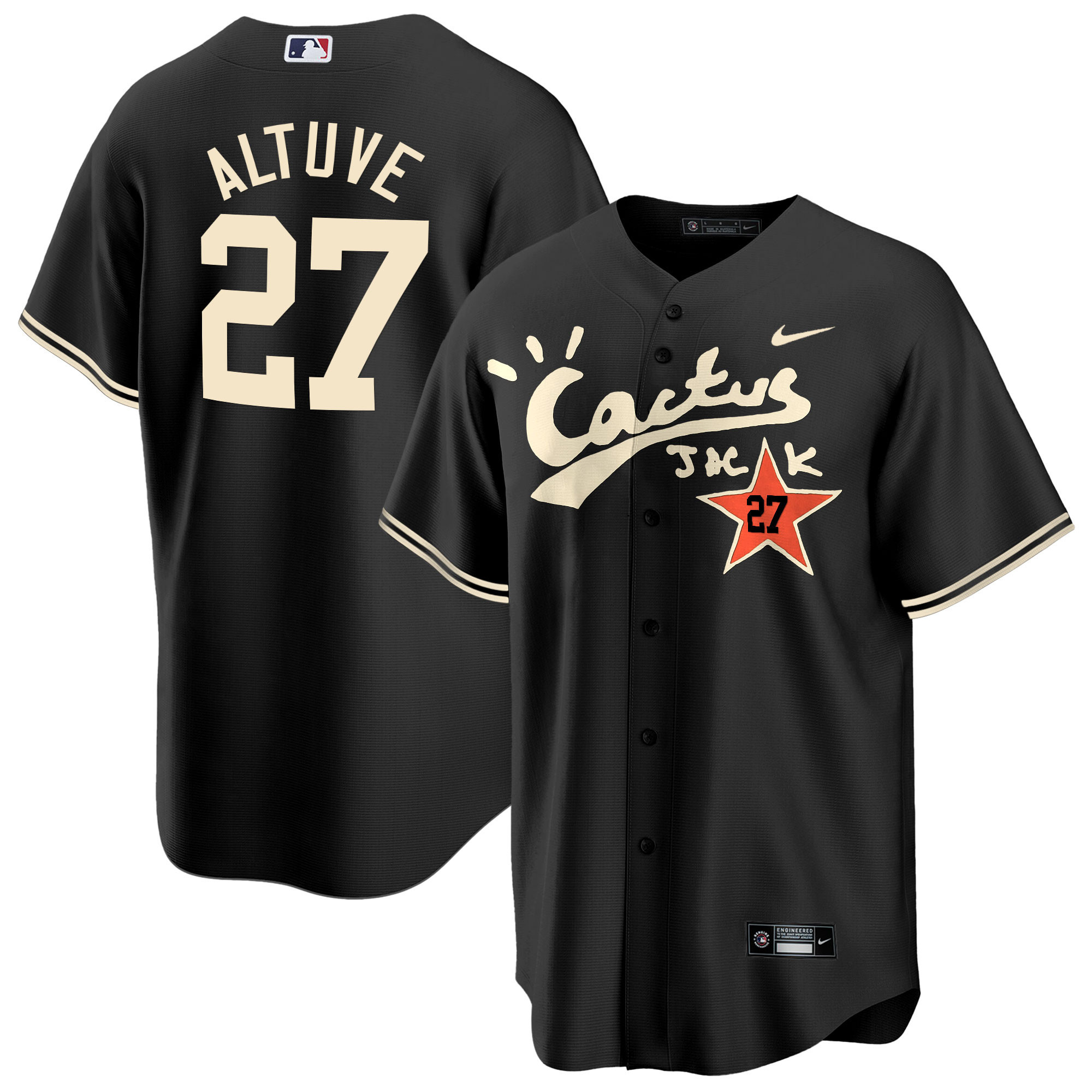 José Altuve Men's Houston Astros Cactus Jack Cool Base V2 Black Jersey - All Stitched