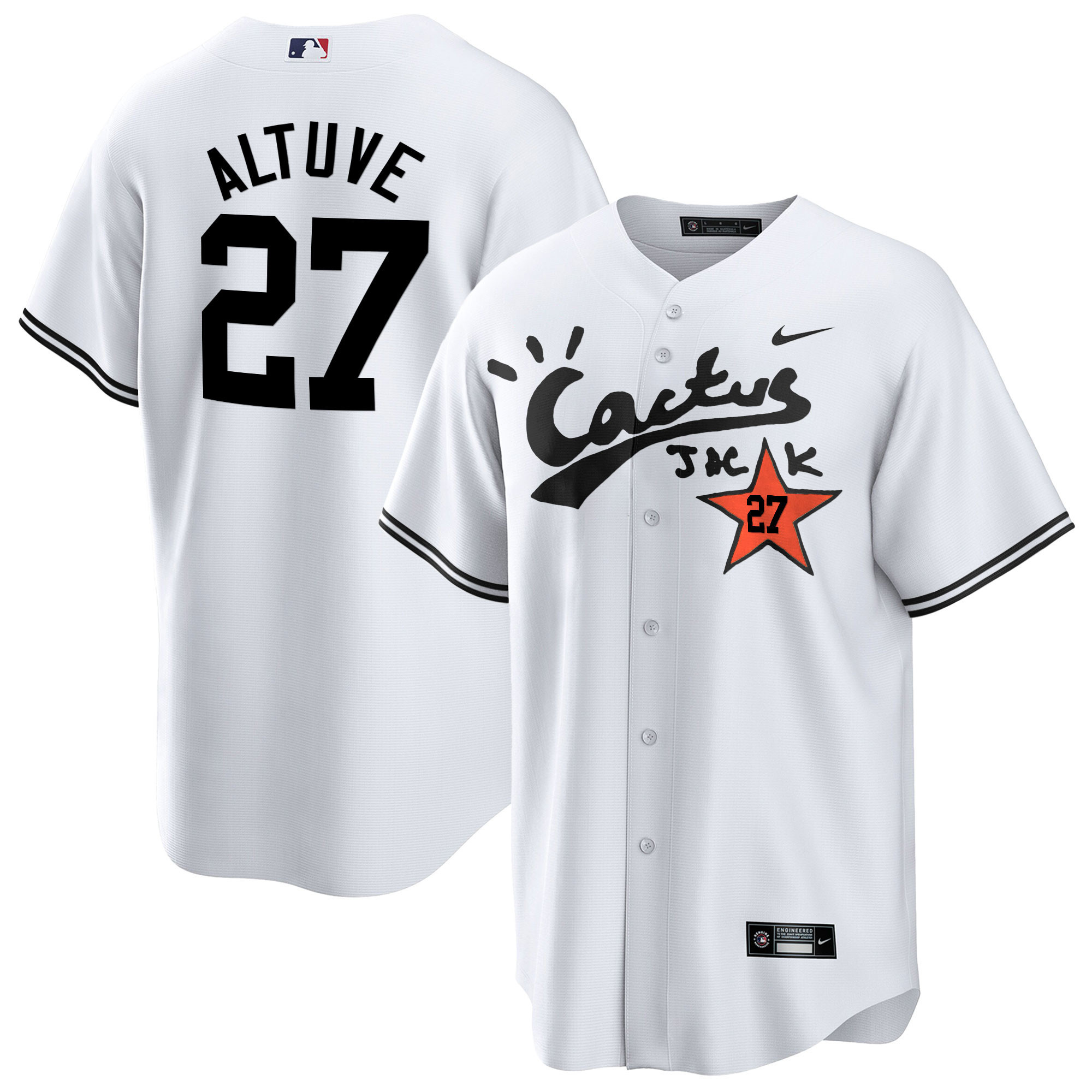 José Altuve Men's Houston Astros Cactus Jack Cool Base V2 White Jersey - All Stitched
