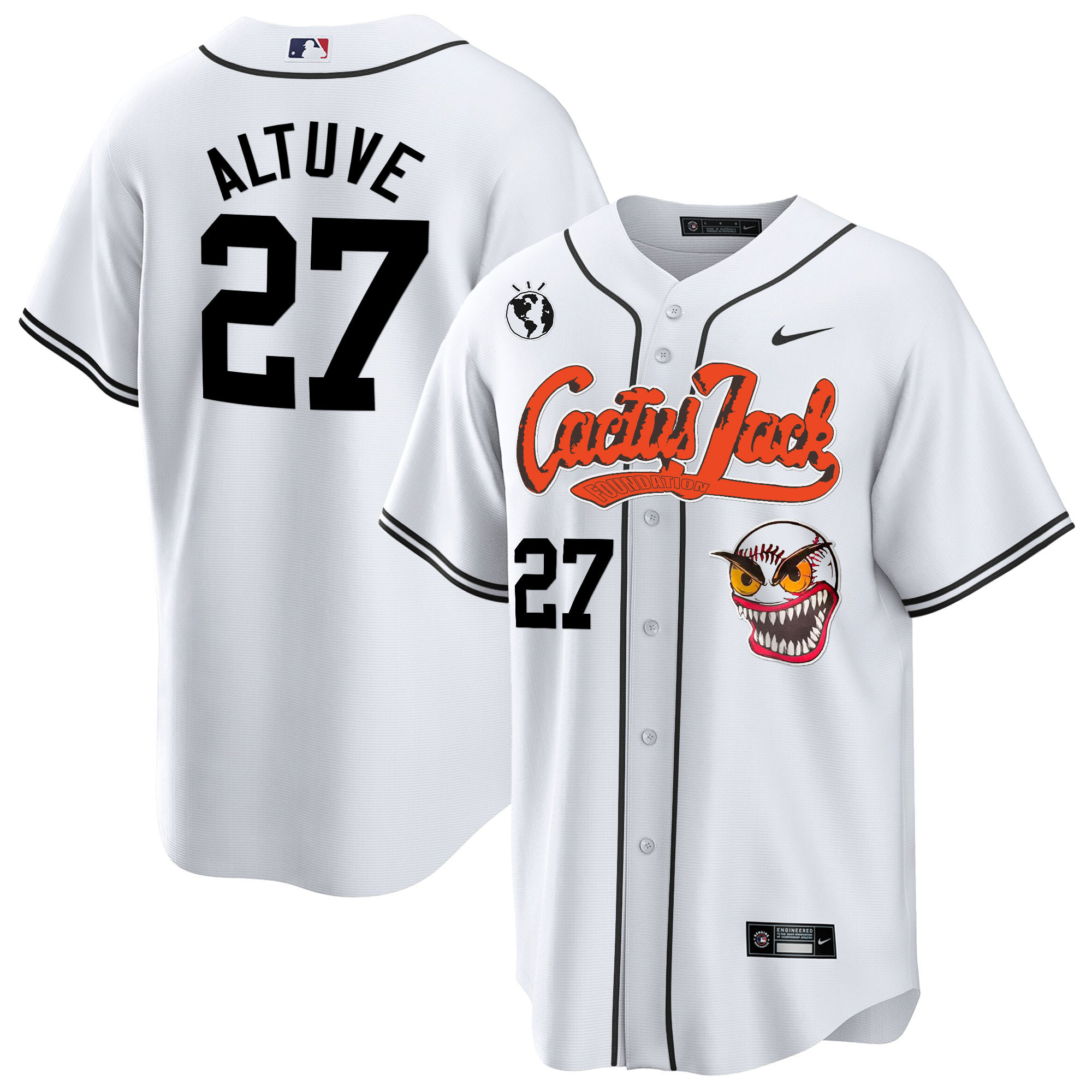 José Altuve Men's Houston Astros Cactus Jack Cool Base White Jersey - All Stitched