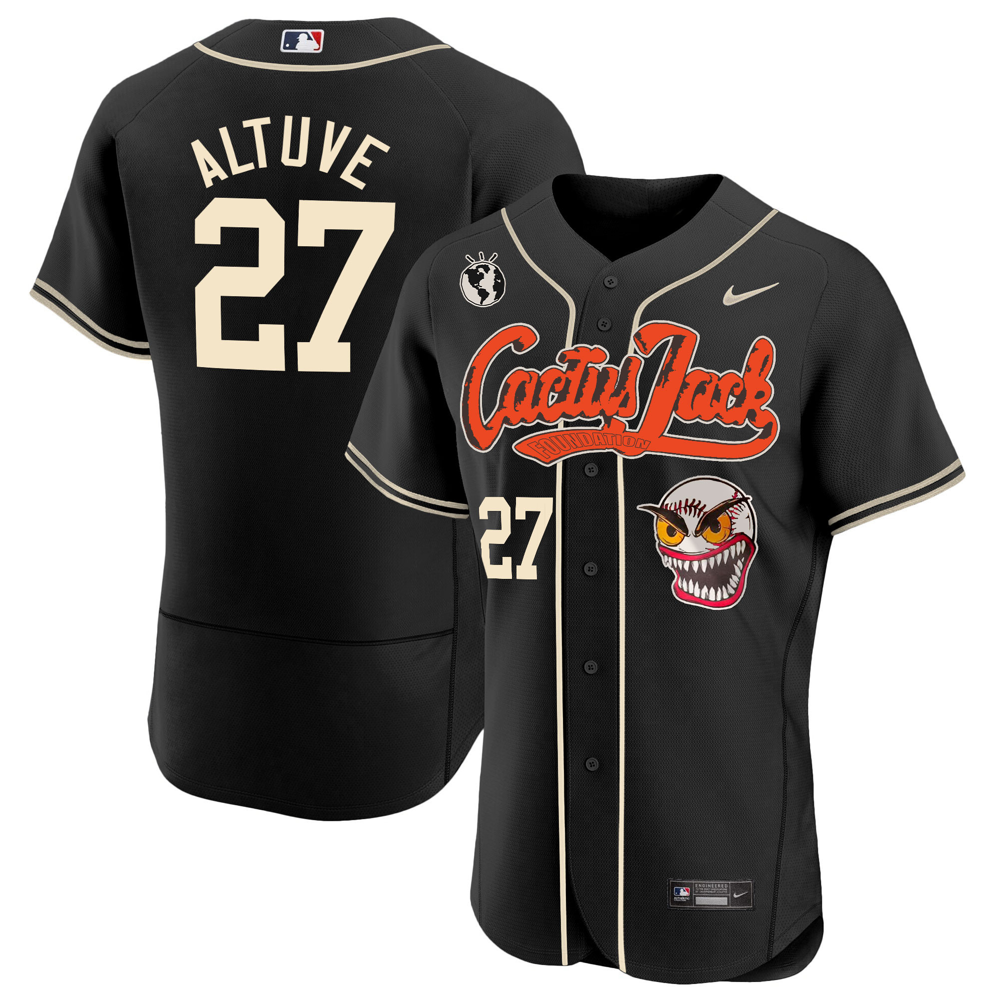 José Altuve Men's Houston Astros Cactus Jack Flex Base Black Jersey - All Stitched