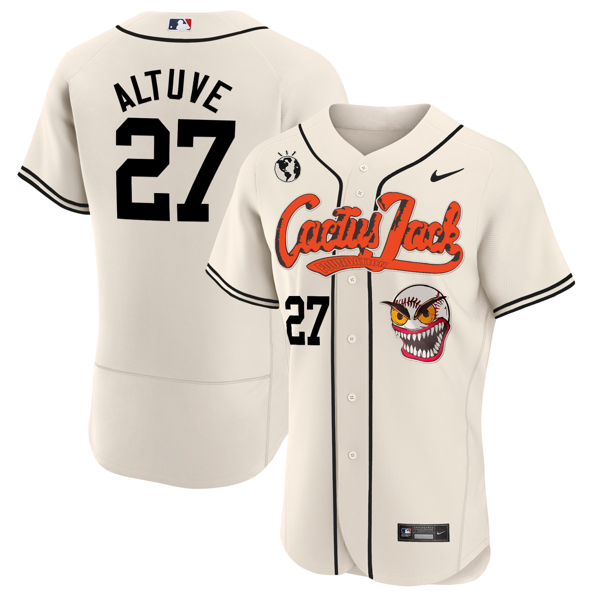 José Altuve Men's Houston Astros Cactus Jack Flex Base Cream Jersey - All Stitched
